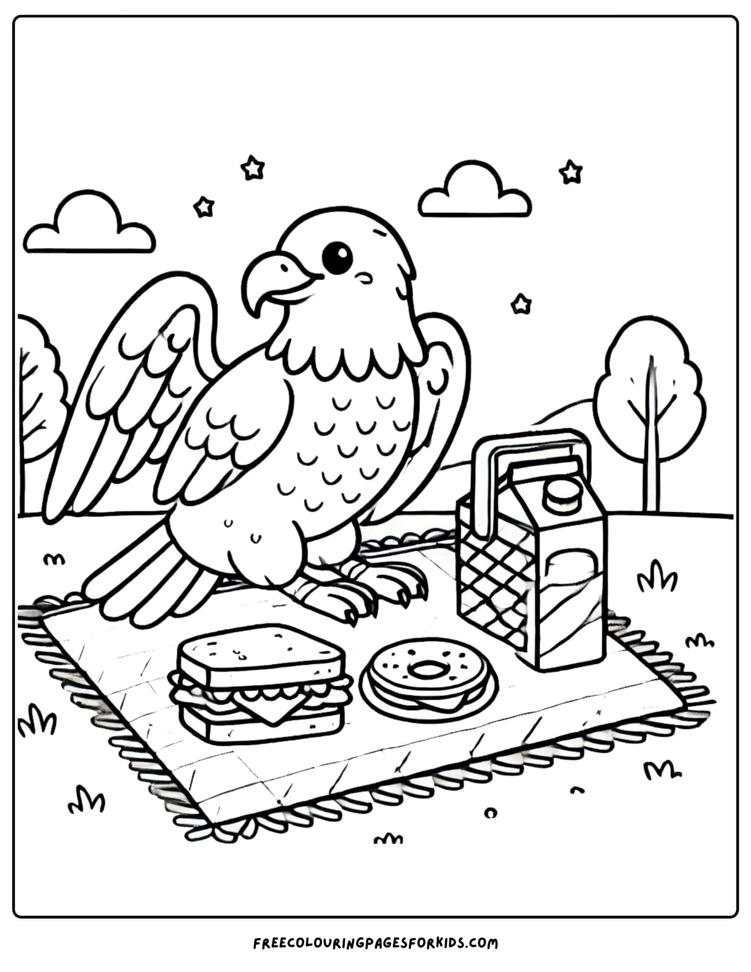 eagle having a picnic coloring page