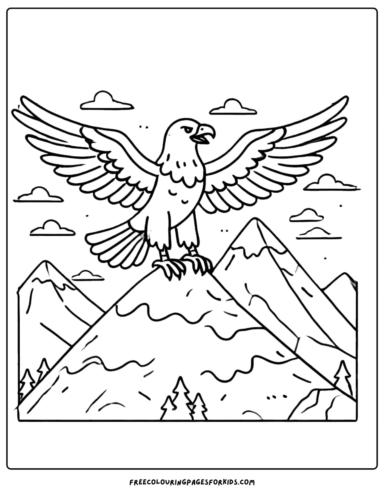 eagle on top of a mountain coloring page