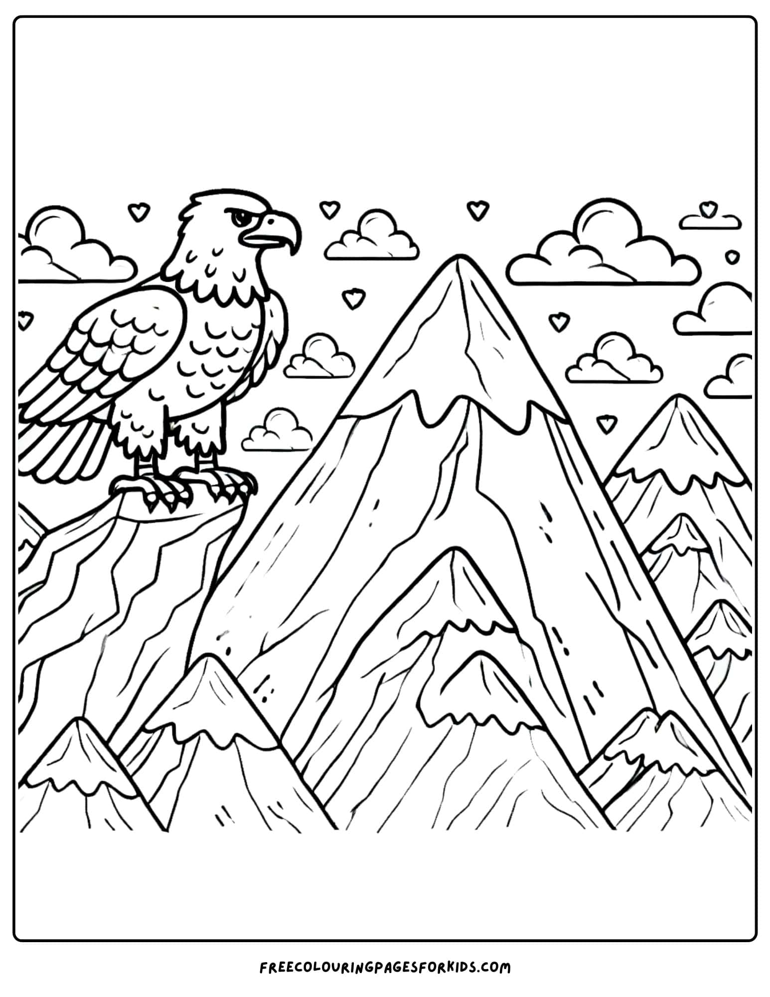 eagle perched high up on a mountain top ledge coloring page