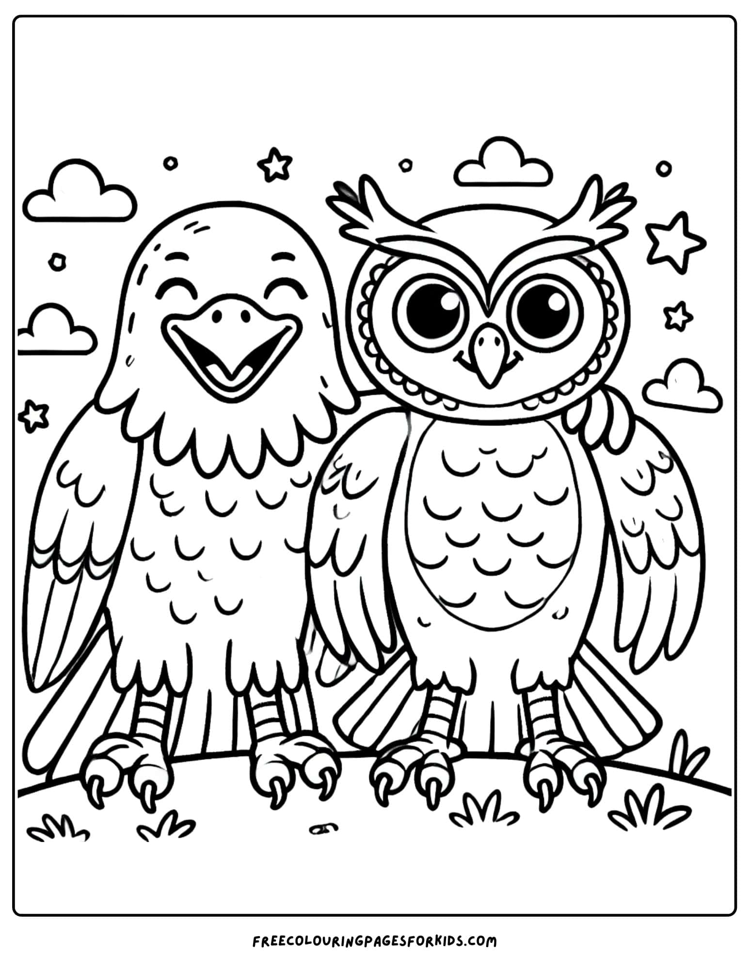 eagle and owl friend coloring page