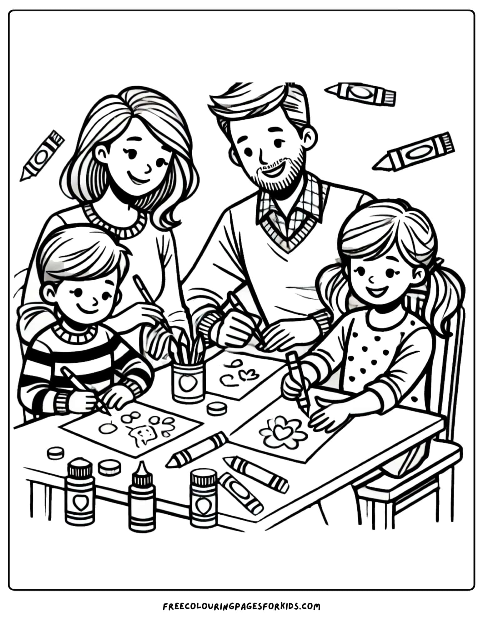 family arts and crafts coloring page