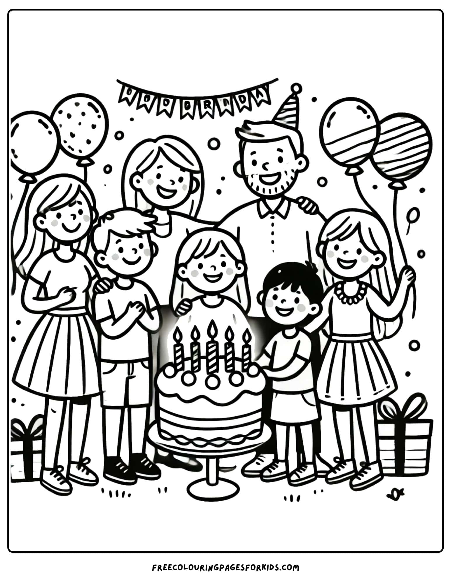 family birthday party coloring page