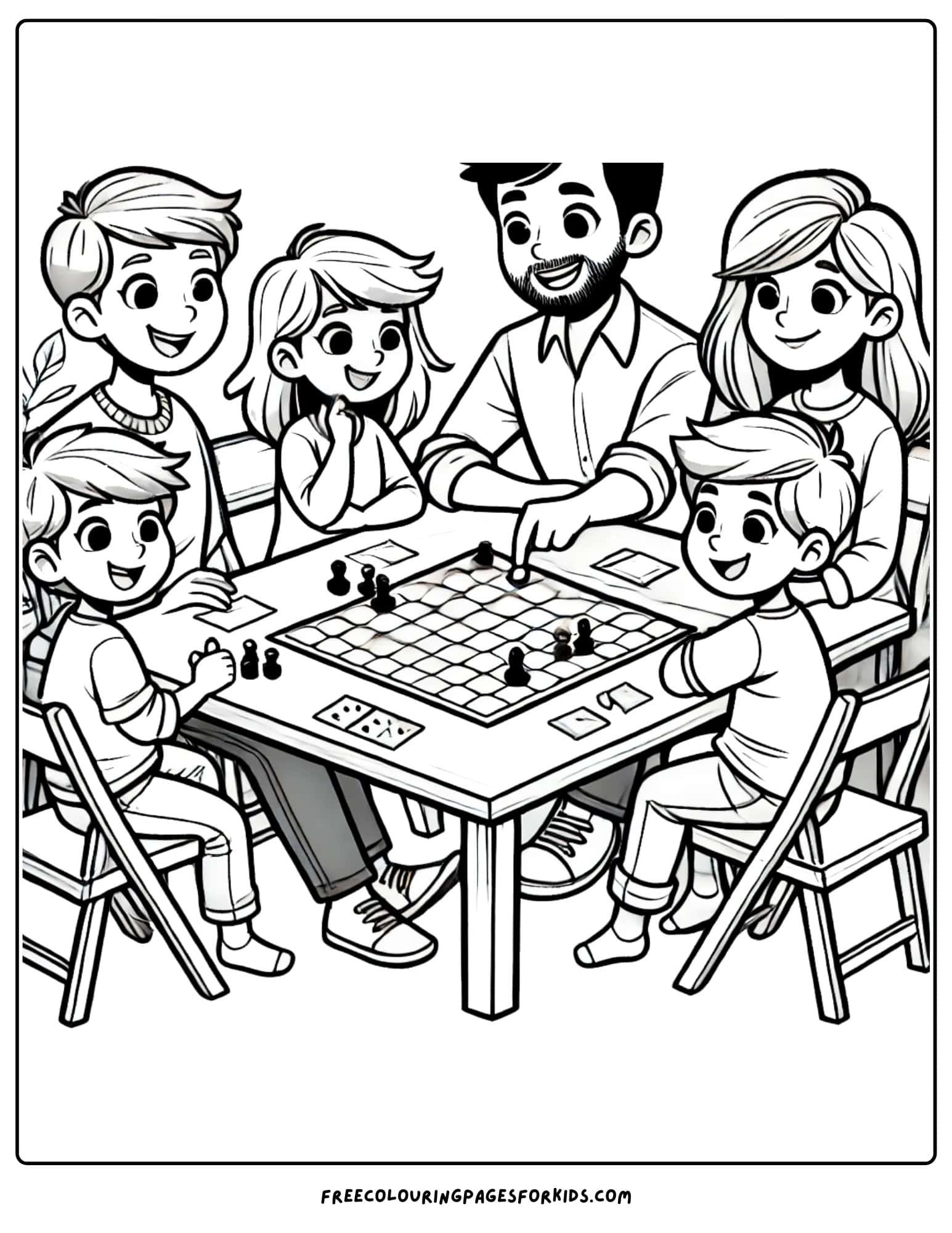 family board game night coloring page