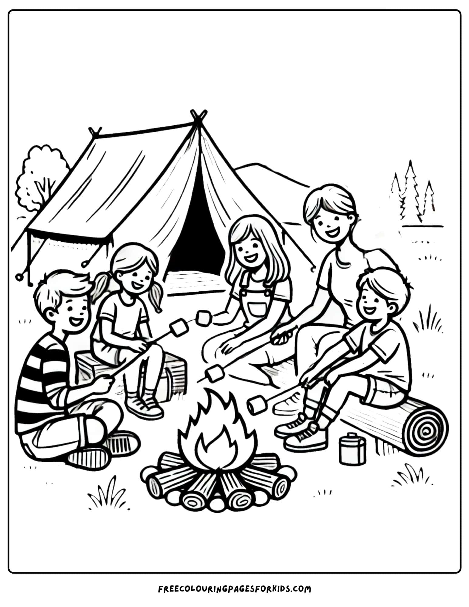 family going camping coloring page