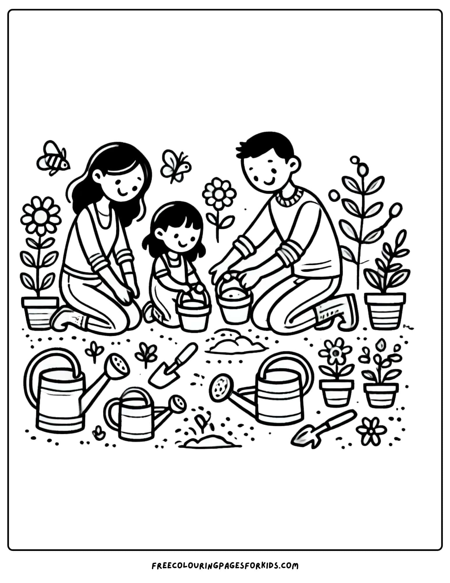 family gardening coloring page