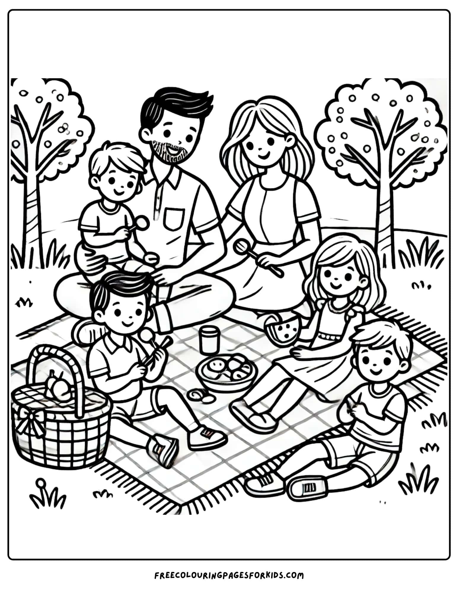 family picnic in the park coloring page