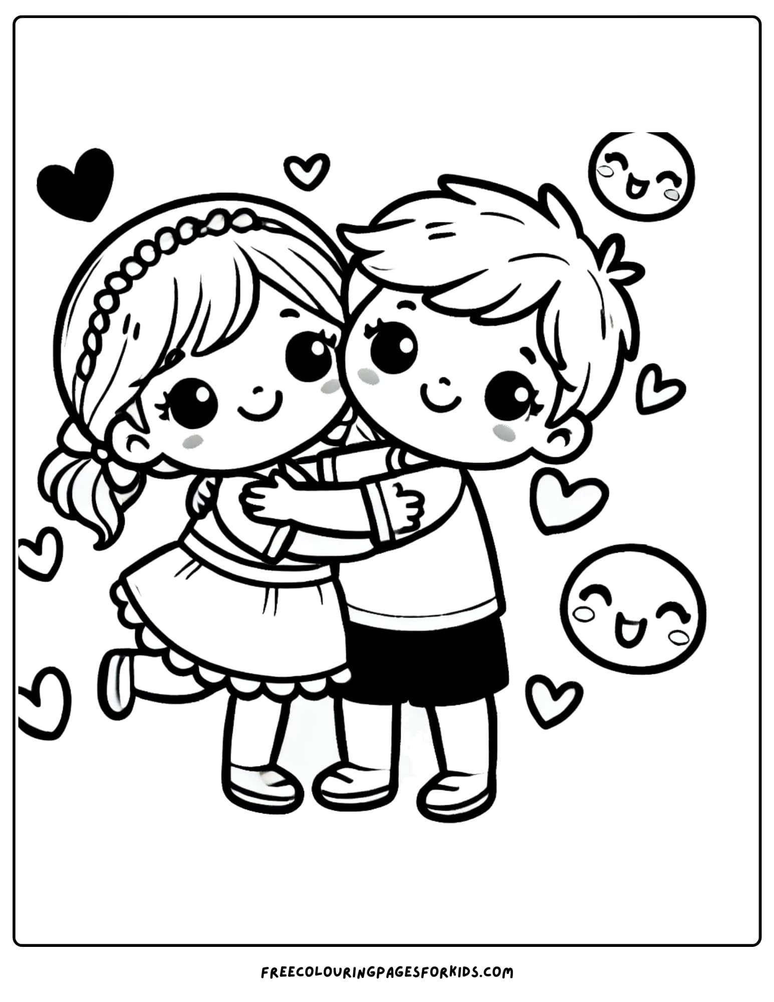 family siblings hugging coloring page