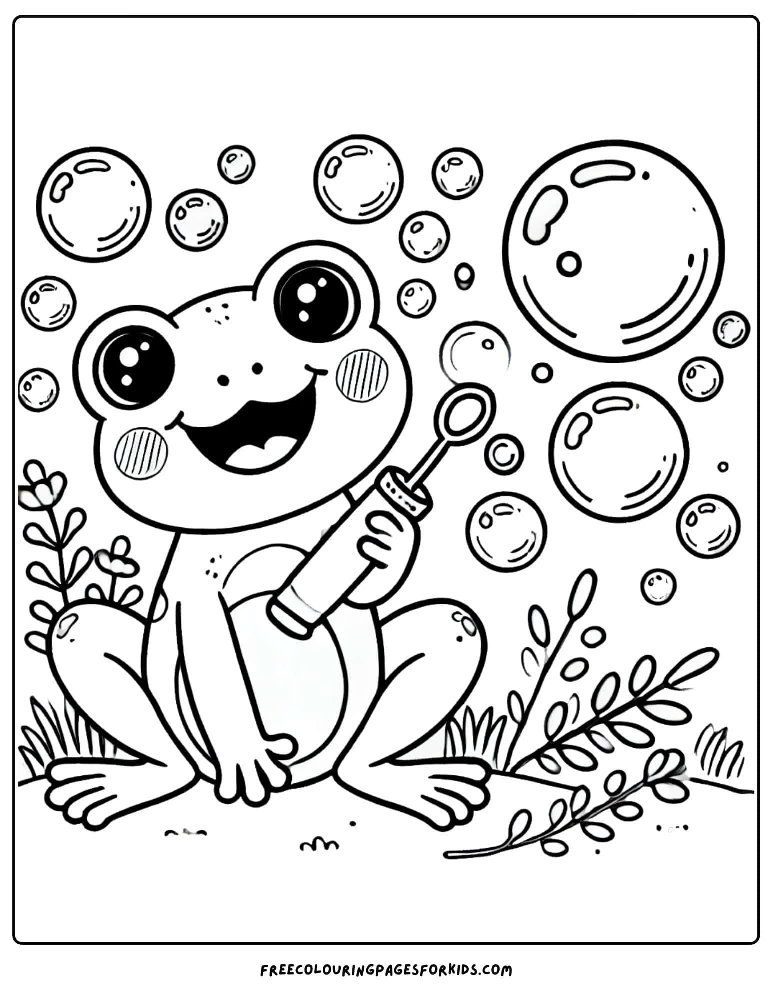 frog blowing bubbles coloring page