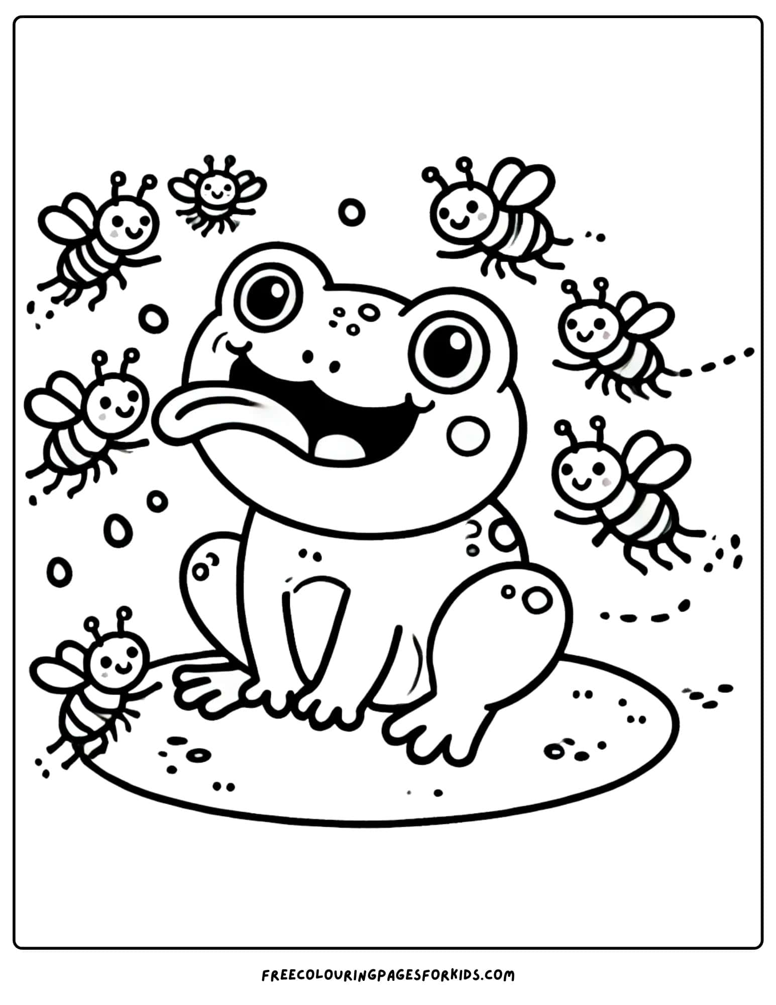 frog catching flies with its tongue coloring page