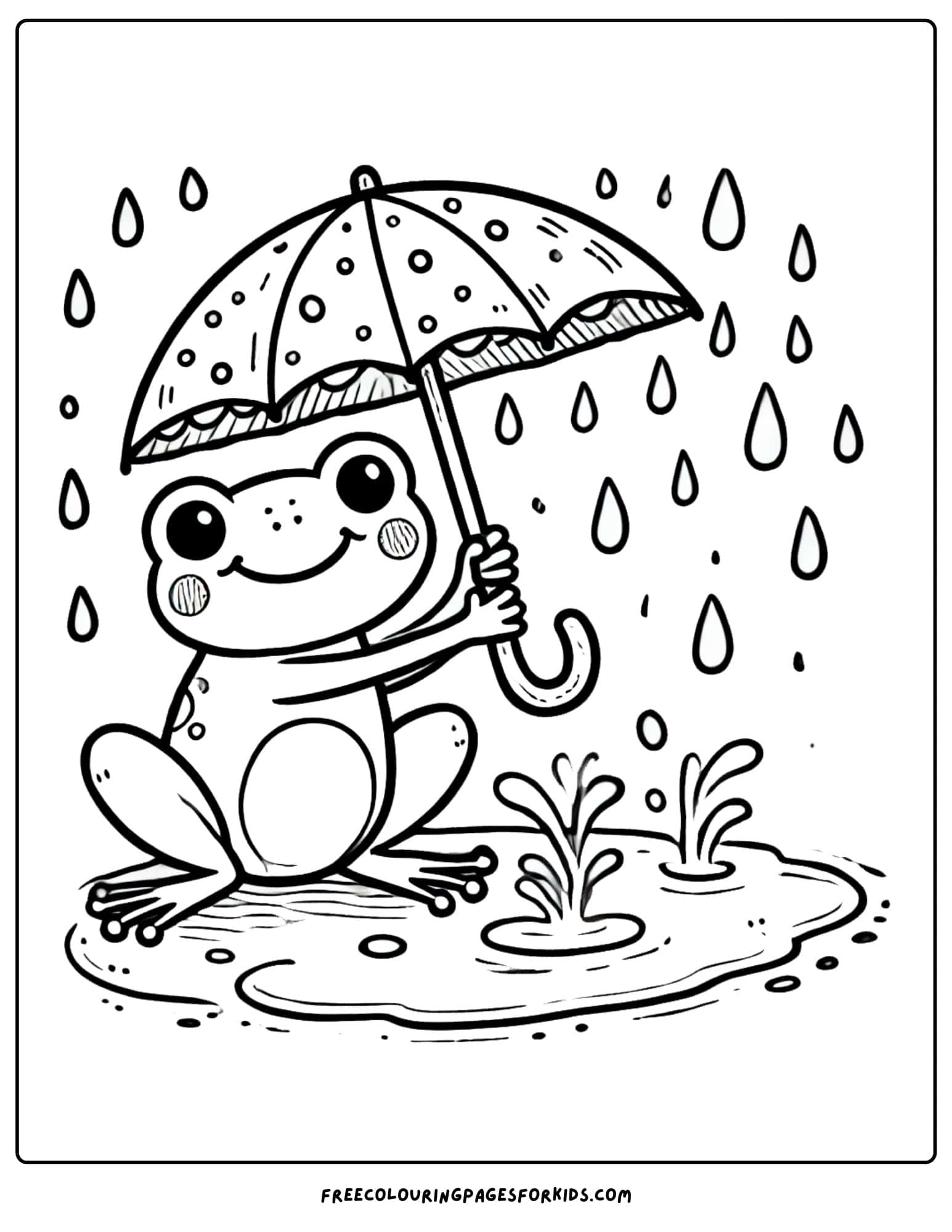 frog holding an umbrella in the rain coloring page