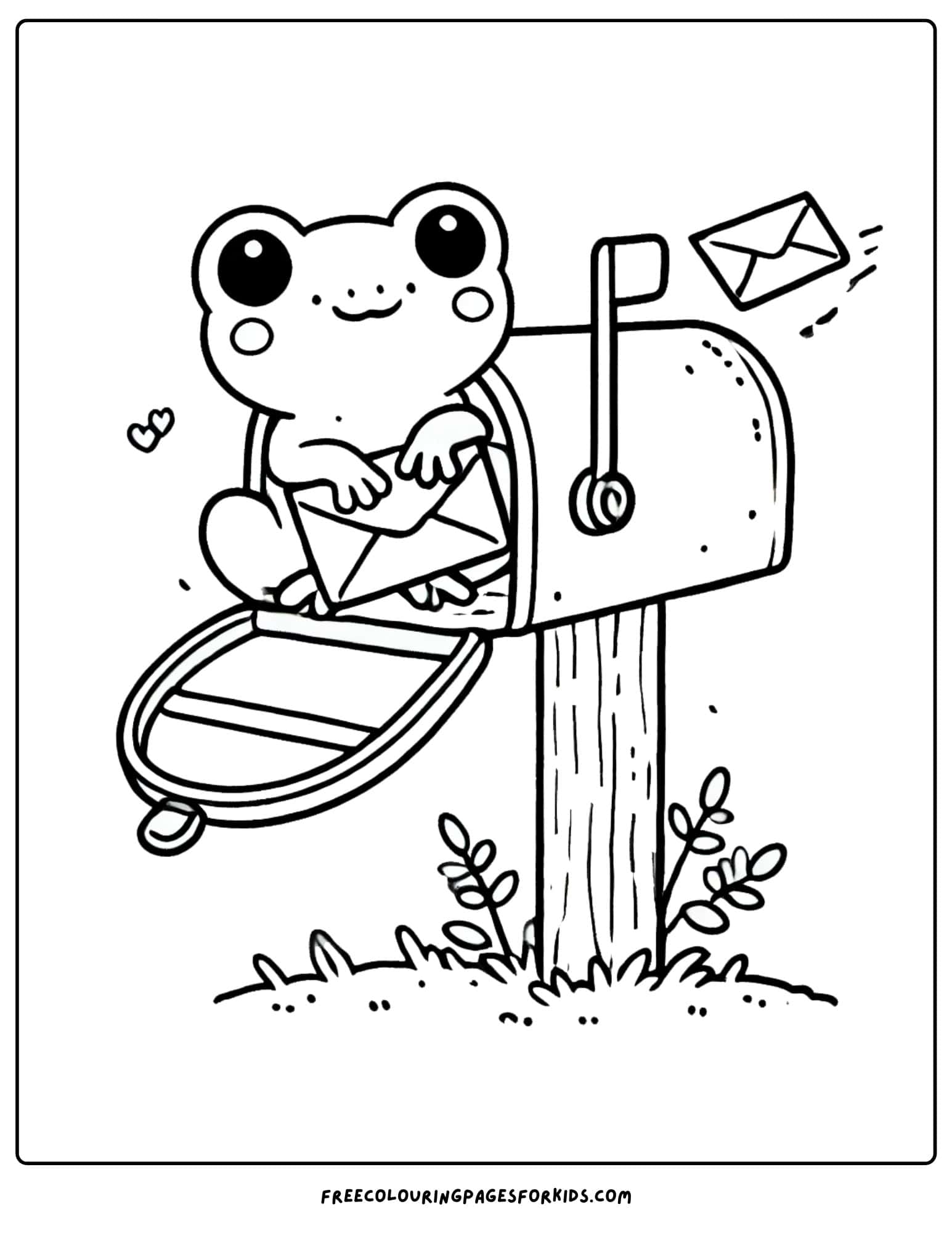 frog poking out of a mailbox coloring page