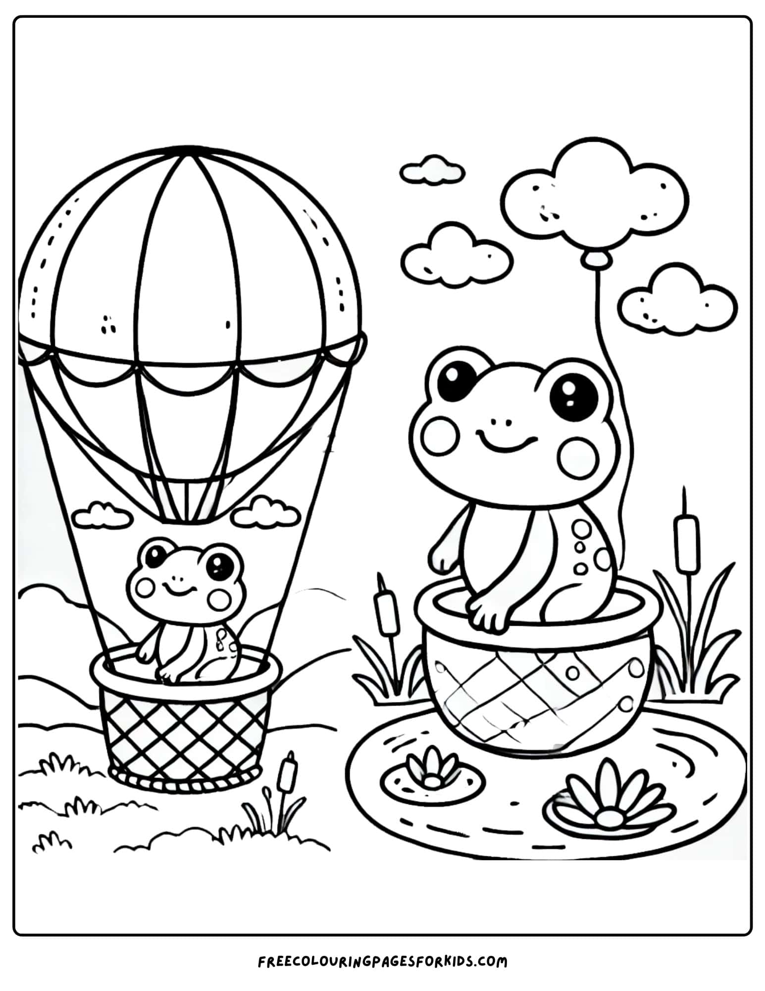 frog in a hot air balloon coloring page