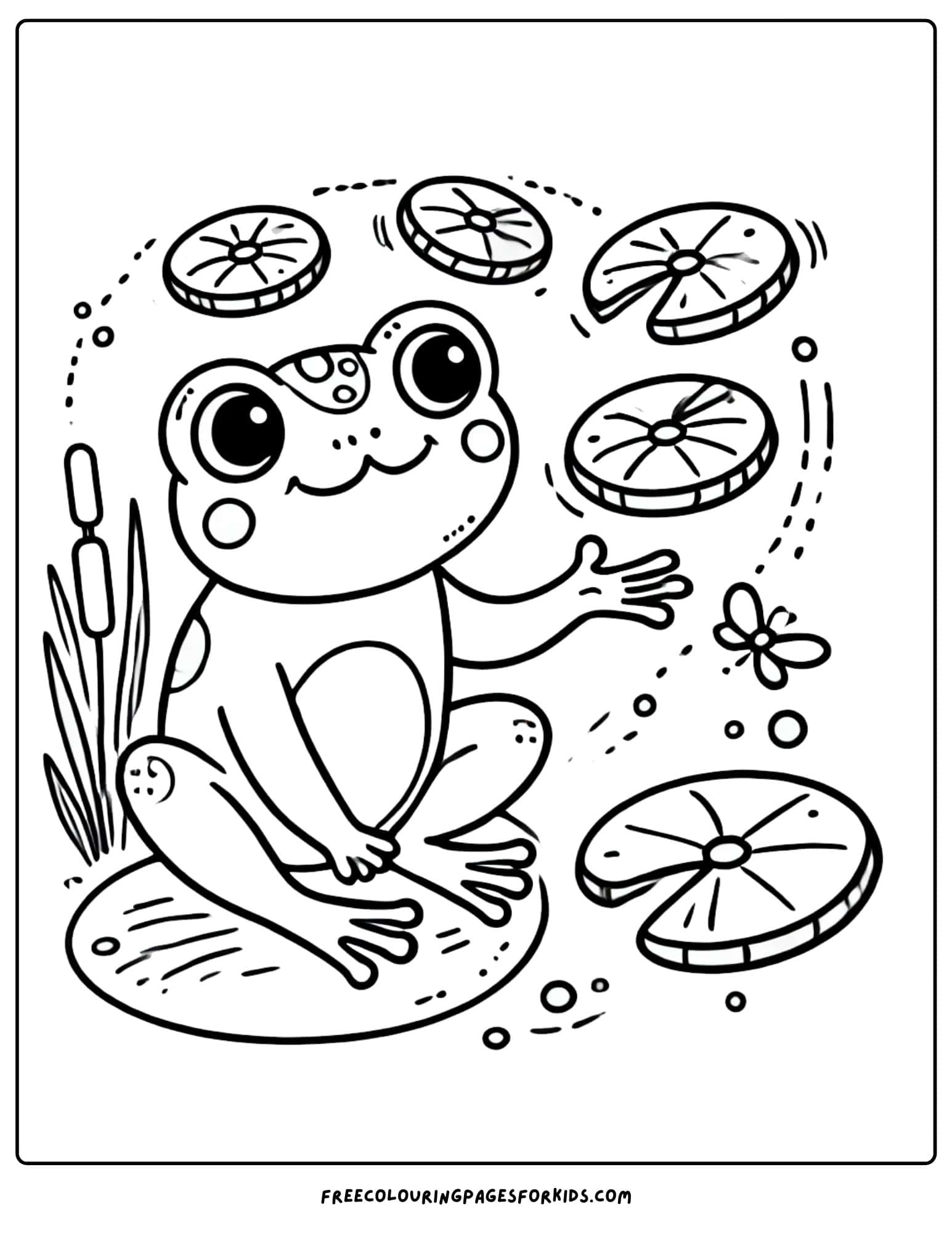 frog juggling lily pads coloring page