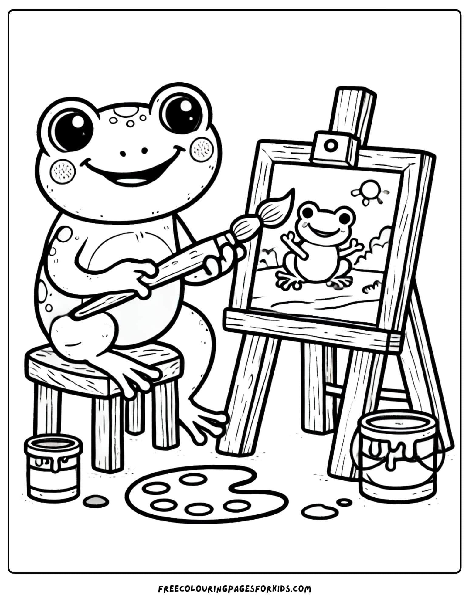 frog painting a picture coloring page