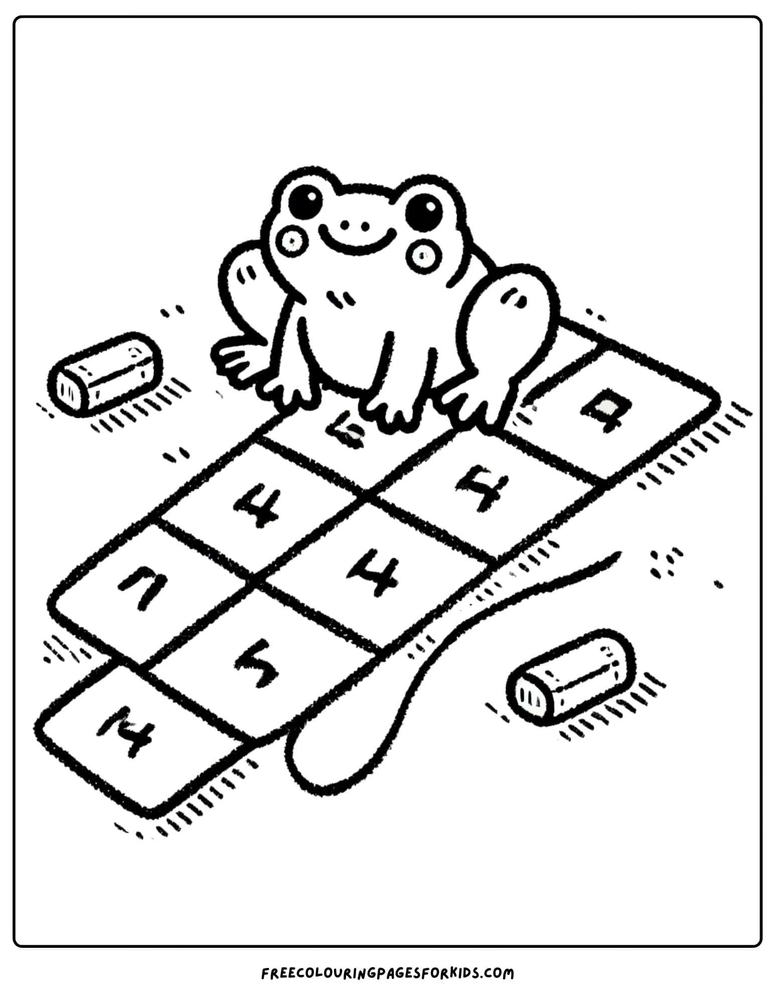 frog playing hopscotch coloring page