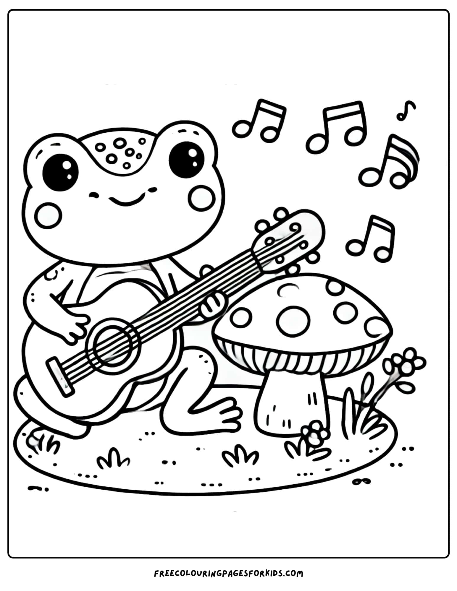 frog playing a guitar coloring page