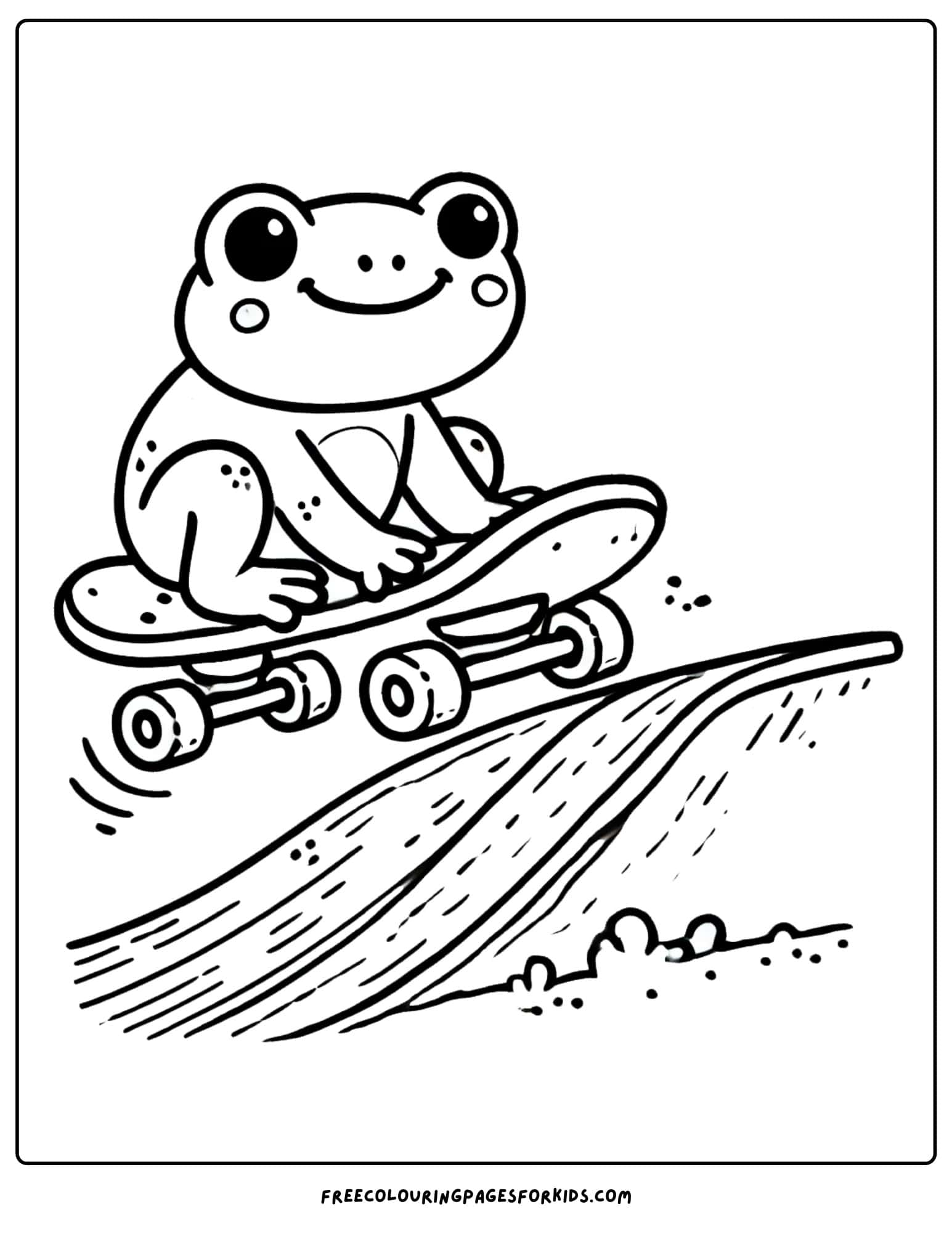 frog riding a skateboard coloring page