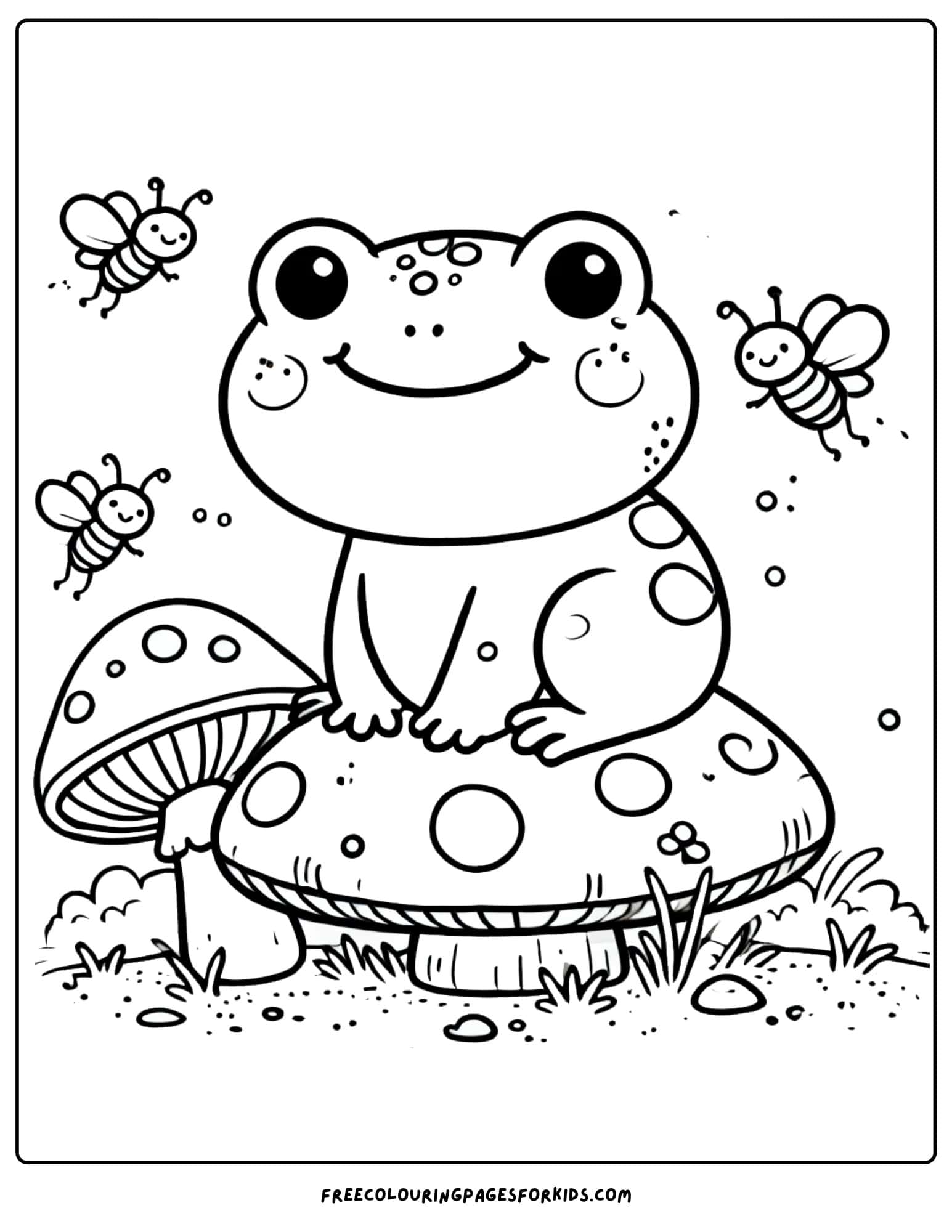 frog sitting on agiant mushroom coloring page