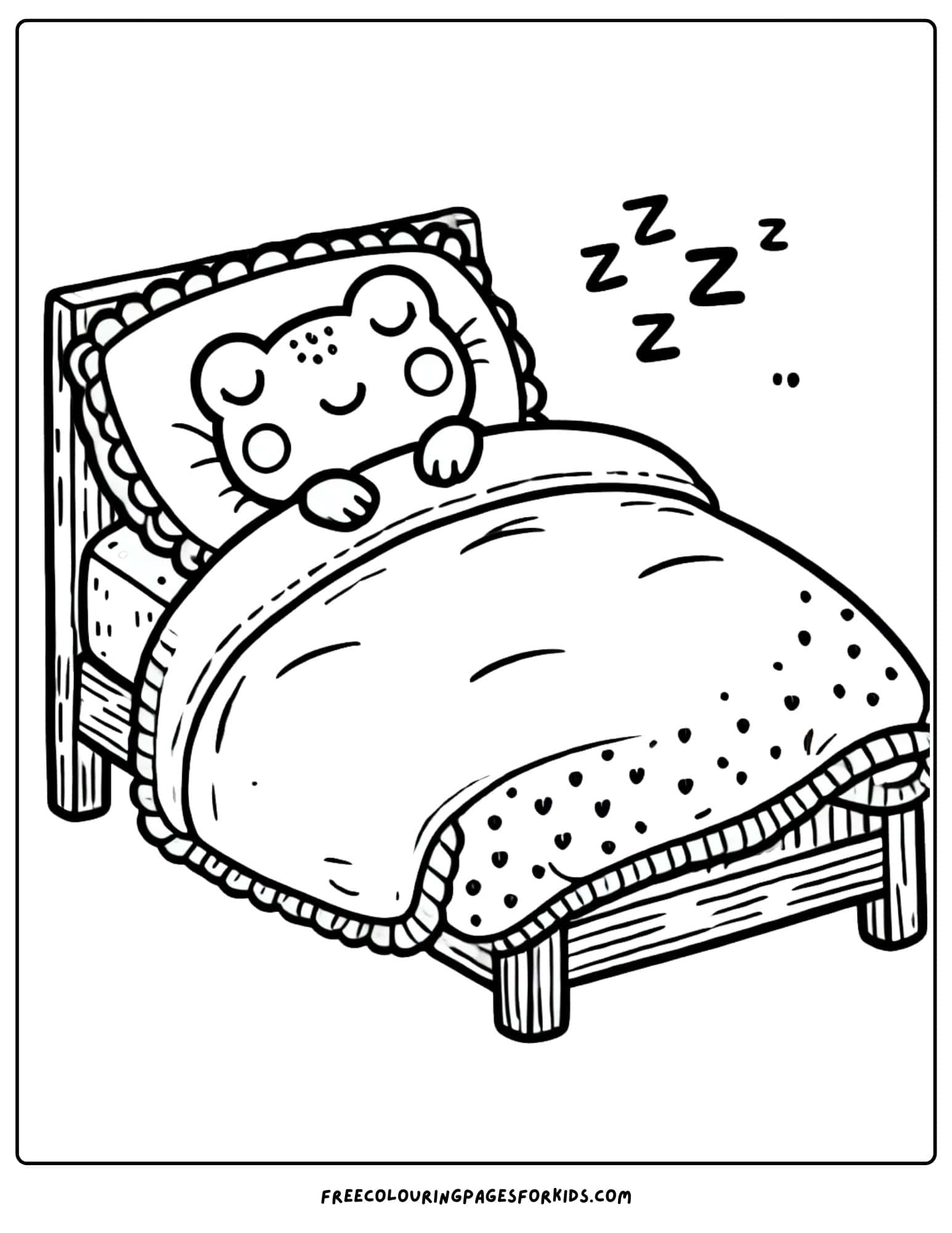 frog sleeping in a bed coloring page