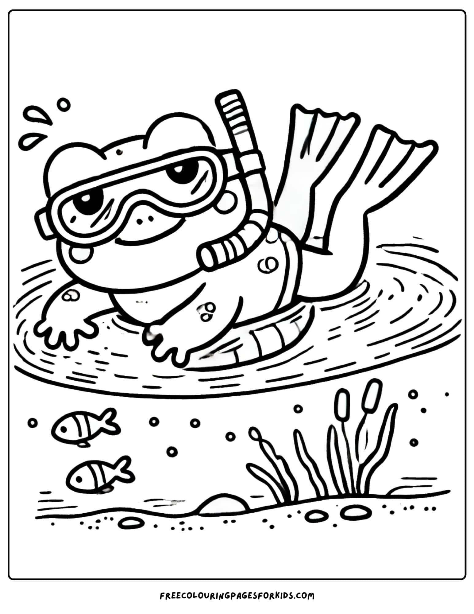 frog snorkeling in a lake coloring page