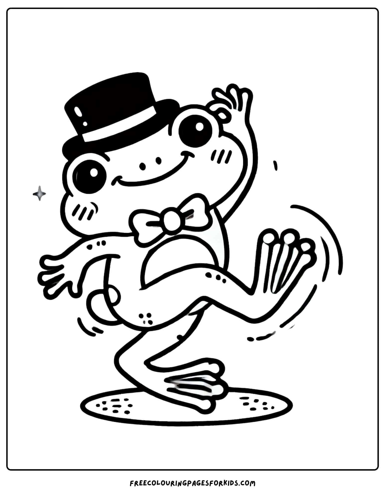 frog wearing a top hat and dancing coloring page