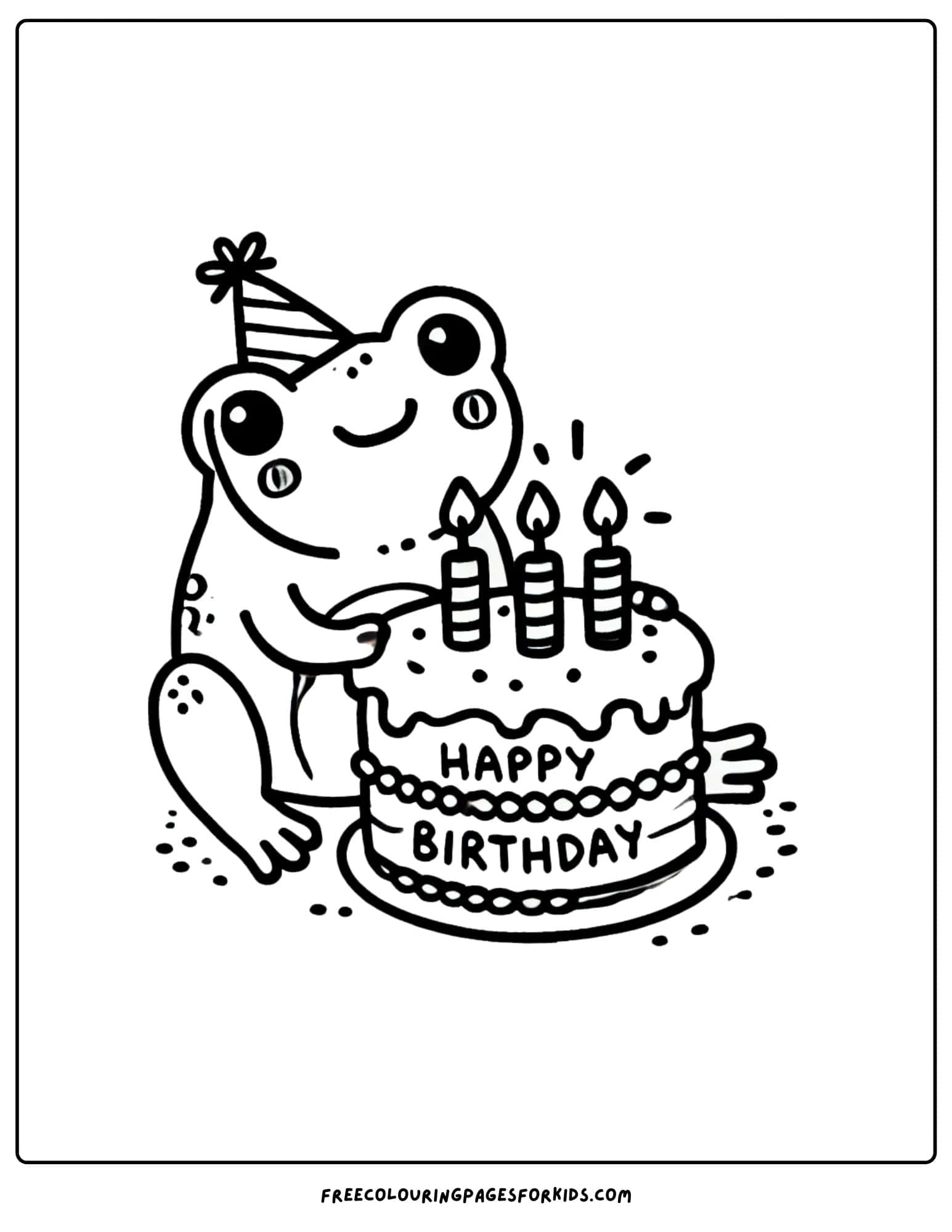 frog with a birthday cake coloring page