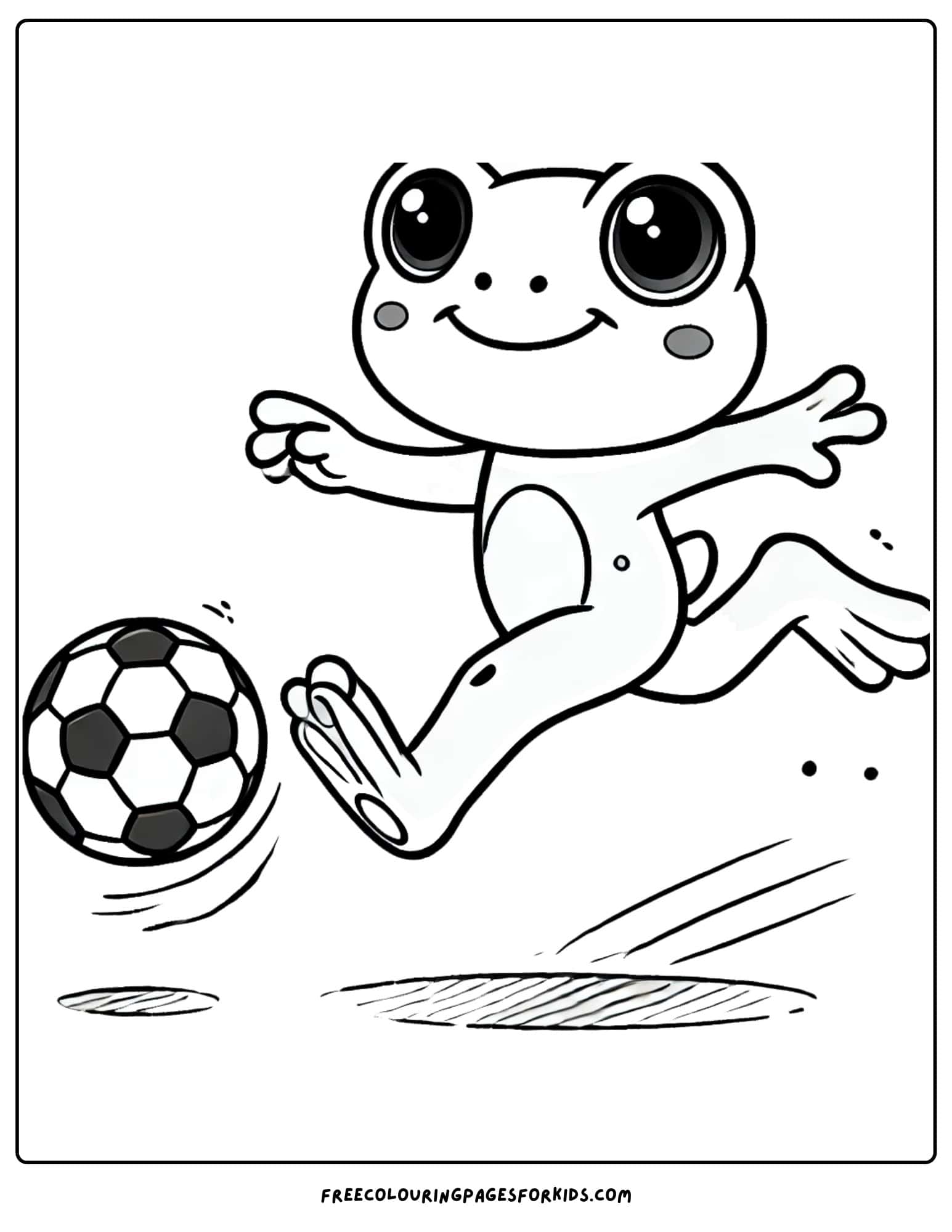 frog playing soccer coloring page