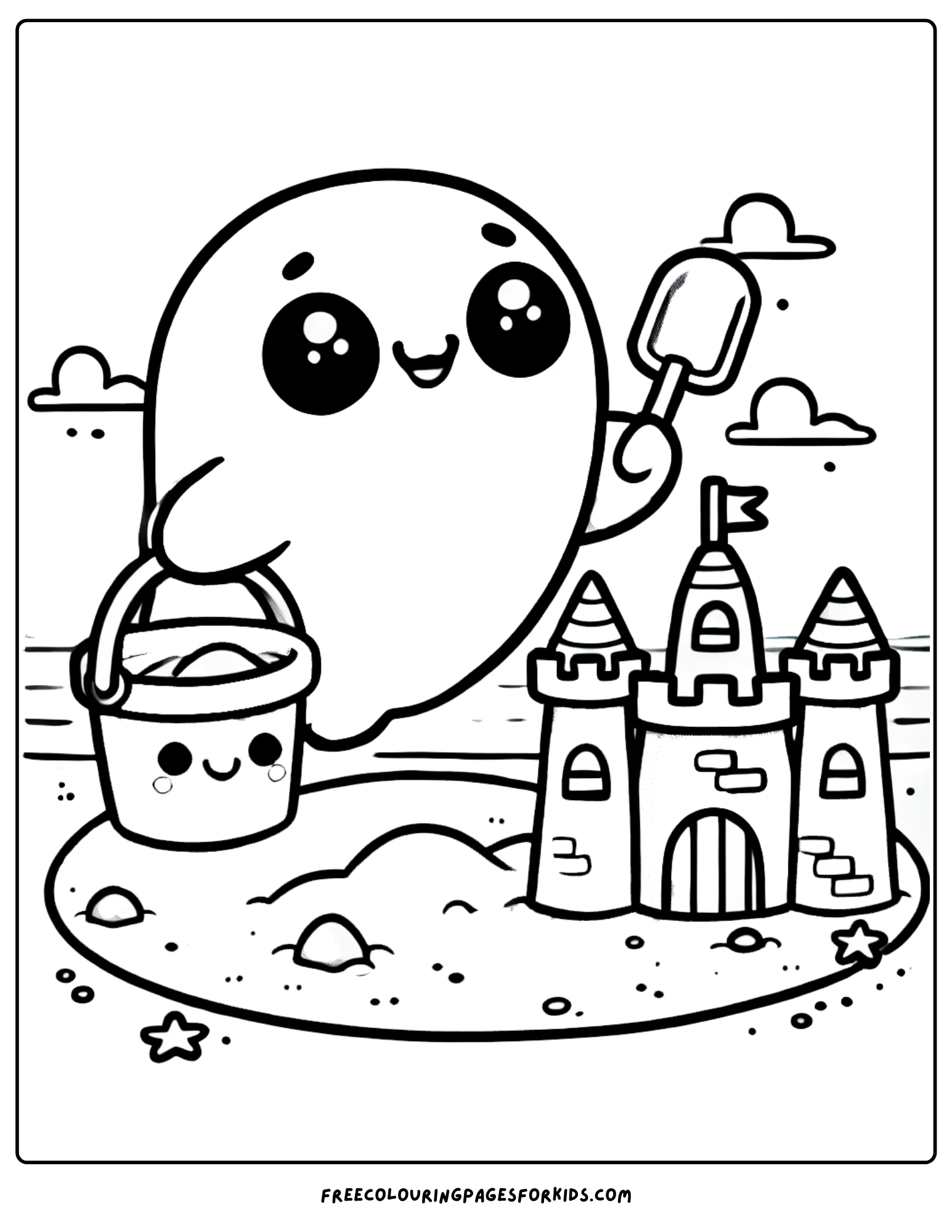 ghost building a sandcastle coloring page