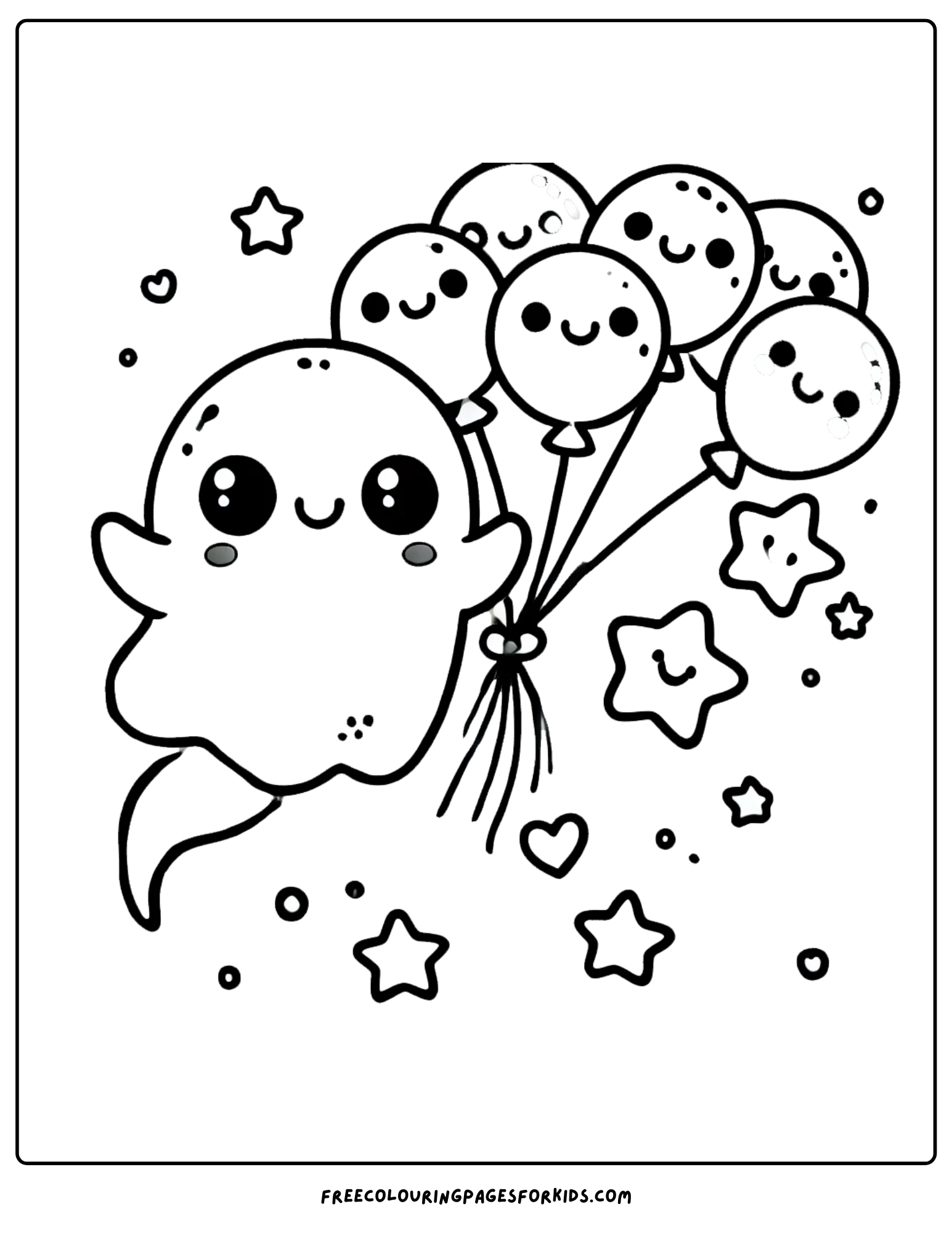 ghost holding a bunch of balloons coloring page