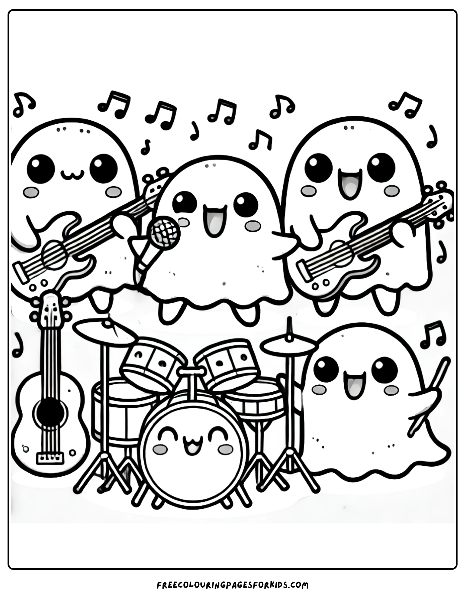 ghost in a band playing music coloring page