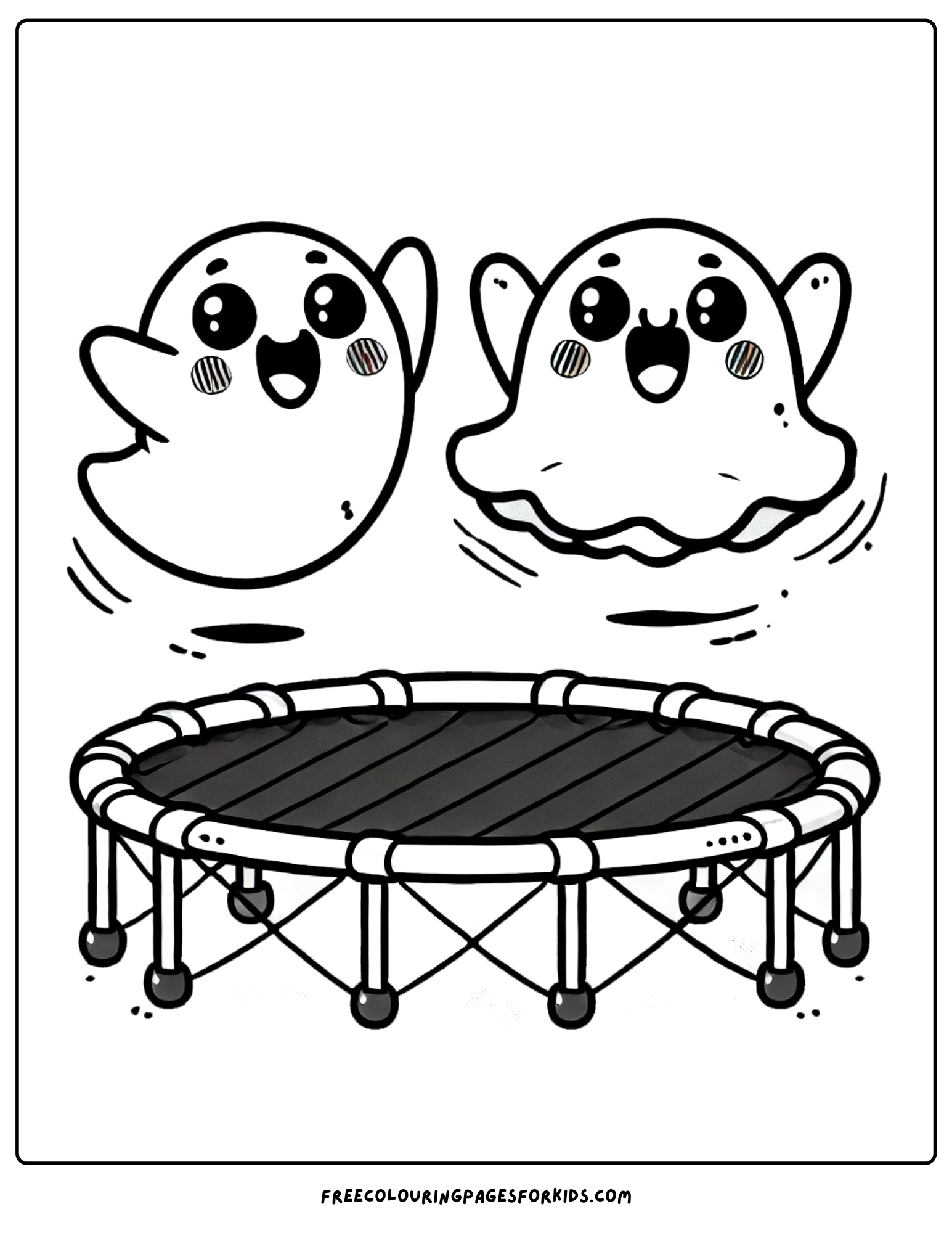 ghosts jumping on a trampoline coloring page