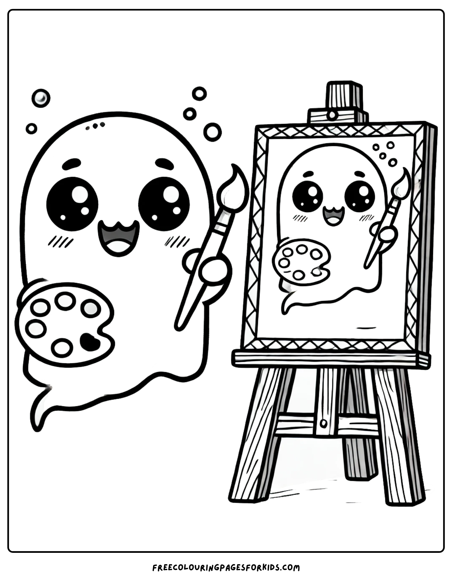 ghost painting a ghost on a canvas coloring page