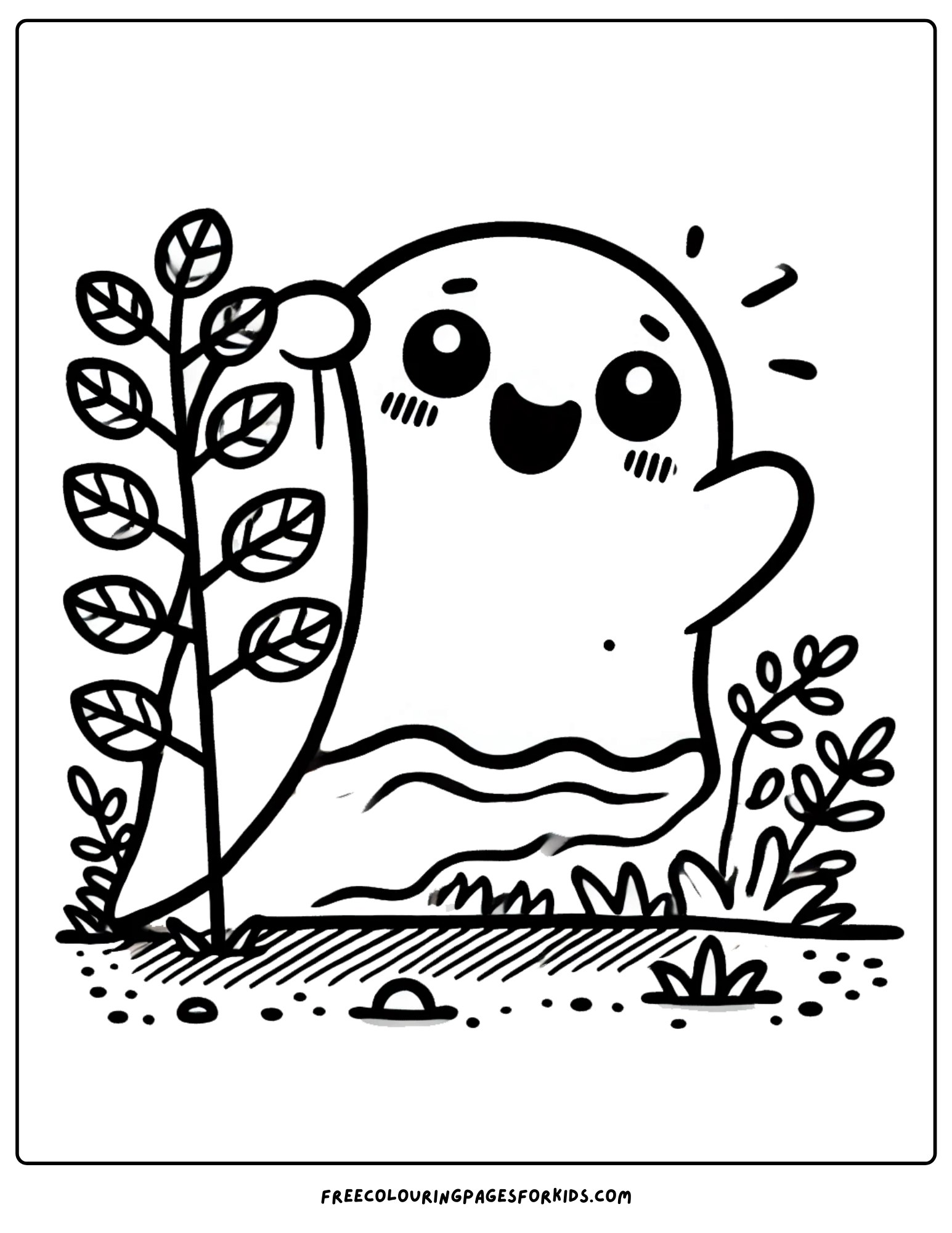 ghost playing hide and seek coloring page