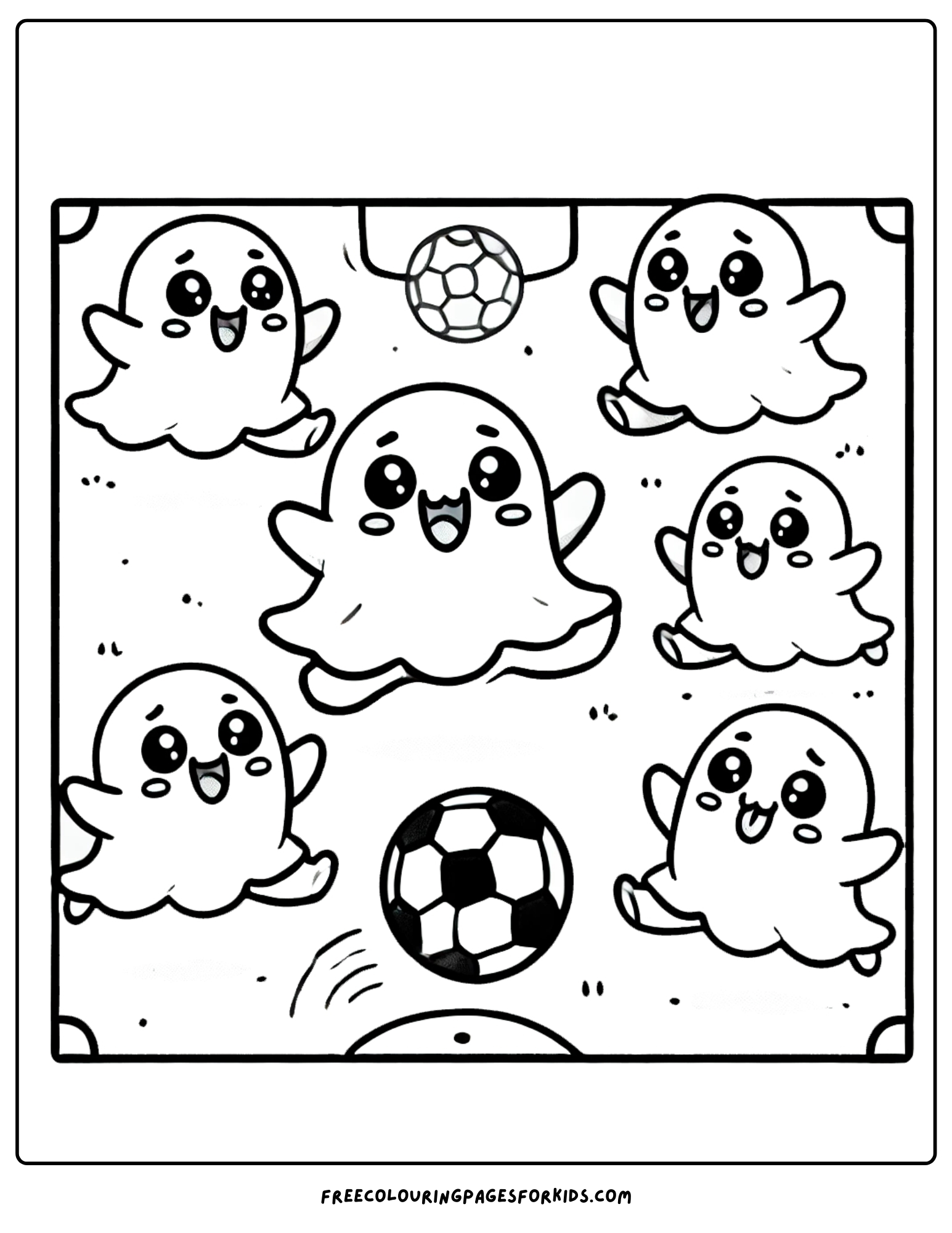 ghost playing soccer coloring page