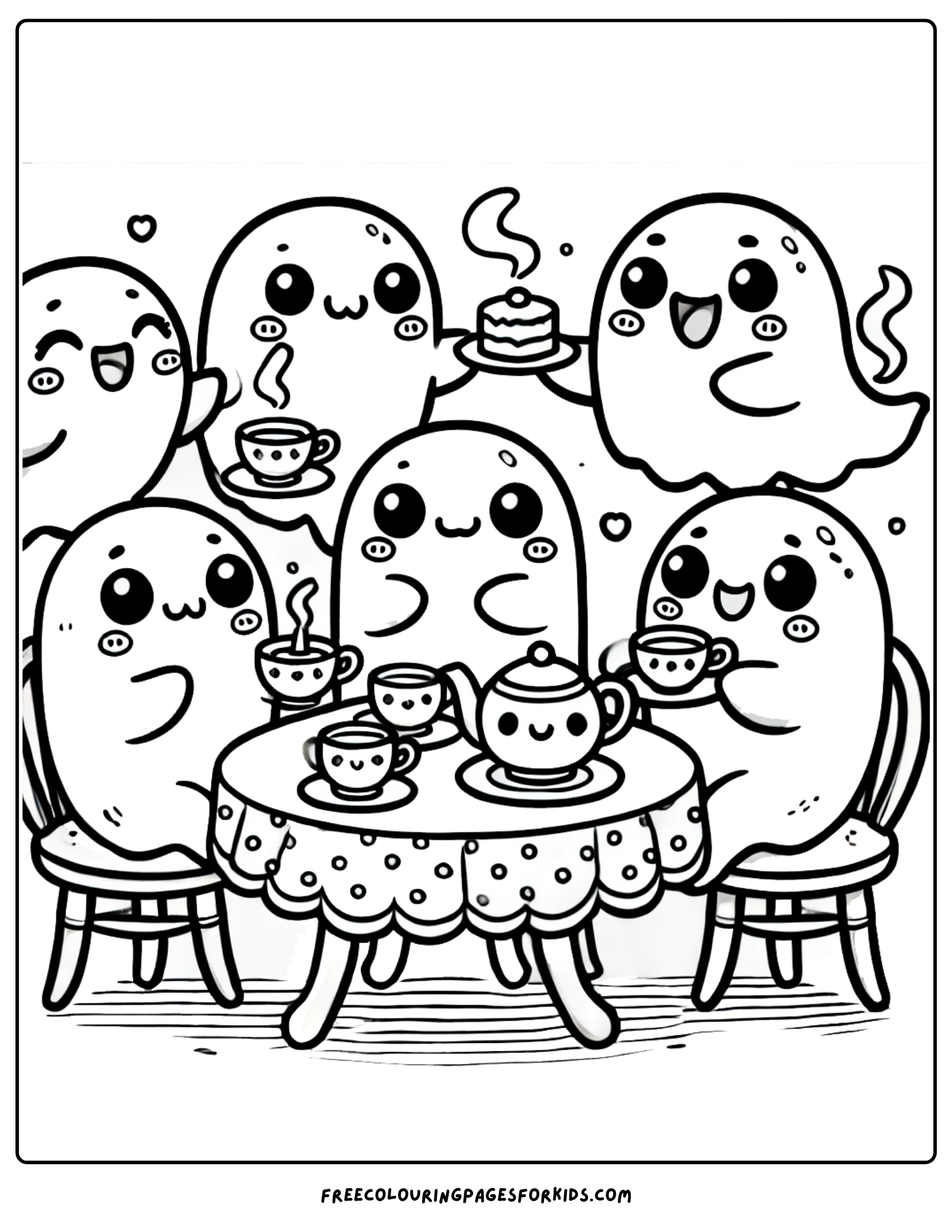 ghost tea party coloring page