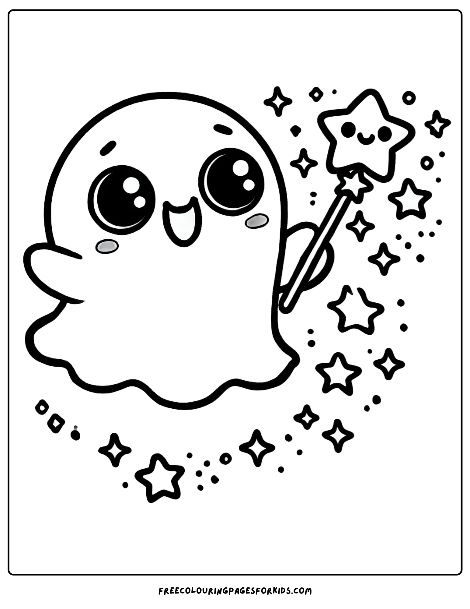 ghost holding a magic wand coloring page