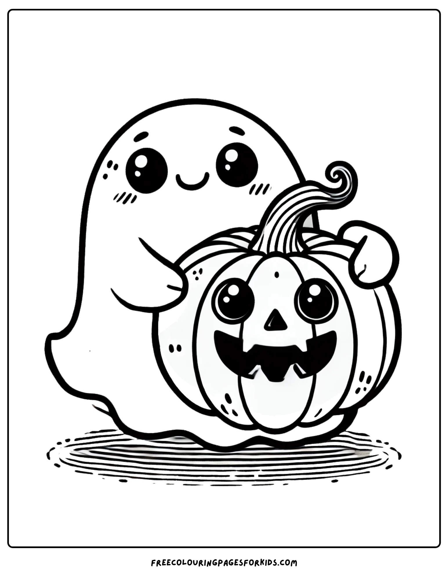 ghost with a pumpkin coloring page