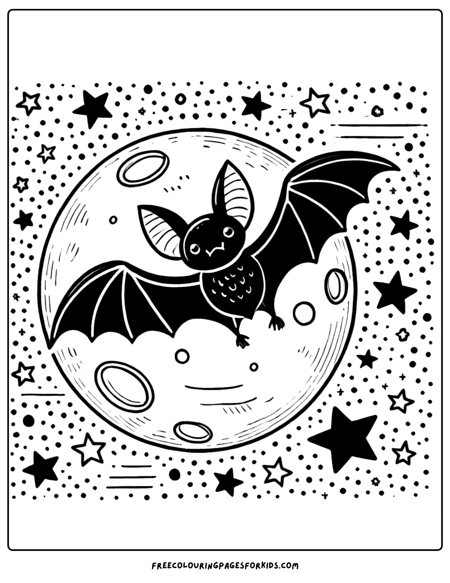 halloween bat in the moonlight coloring page