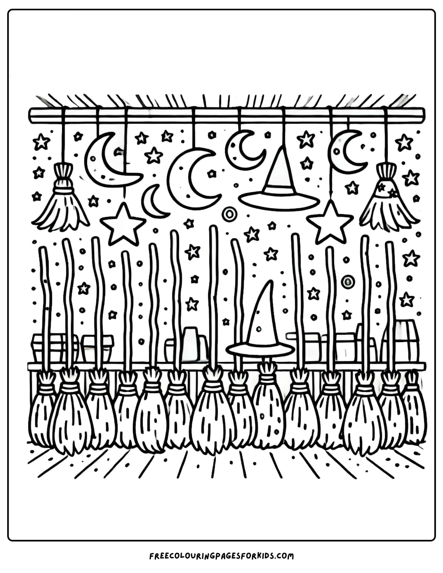 halloween witches broomstick workshop coloring page