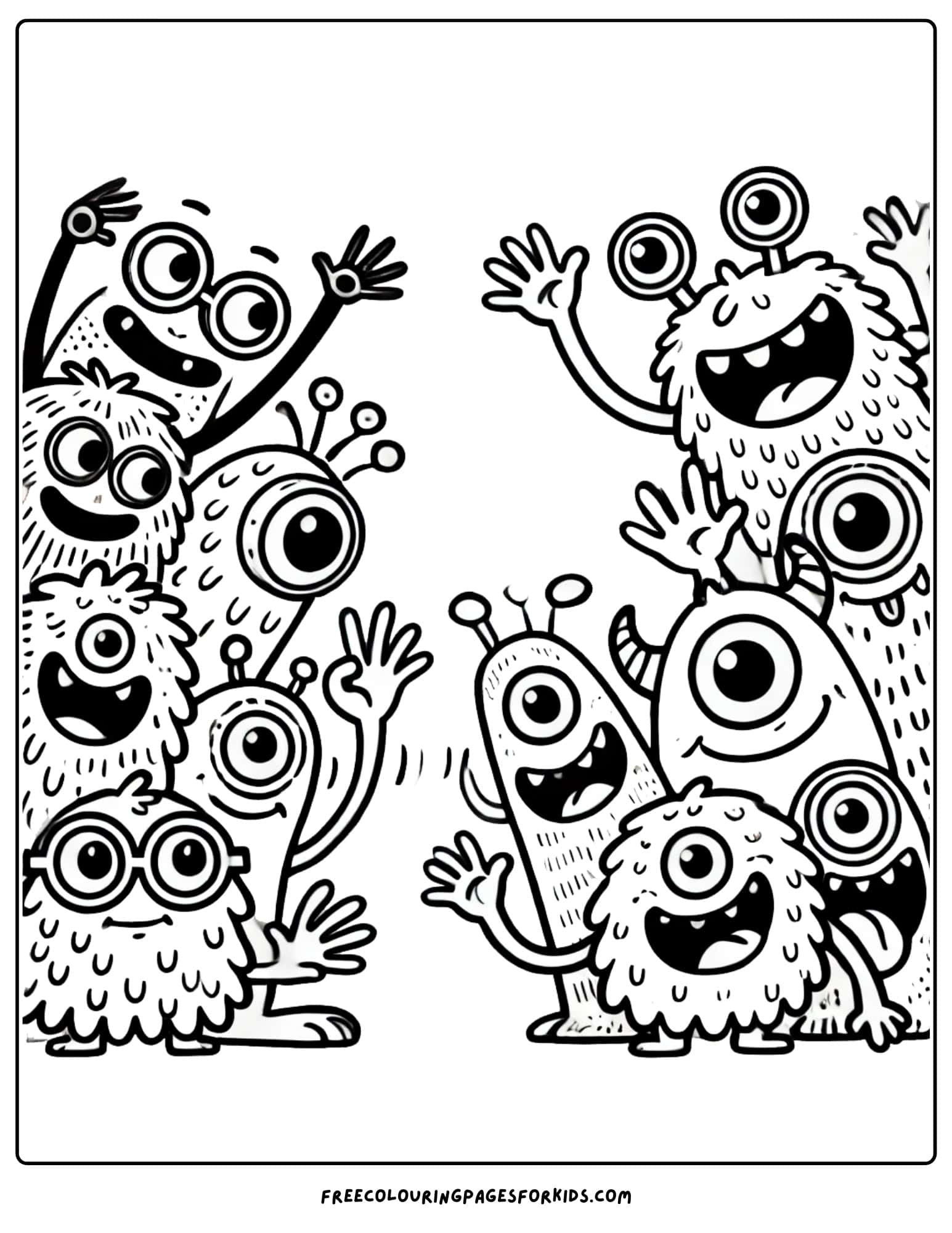 halloween friendly monsters coloring page