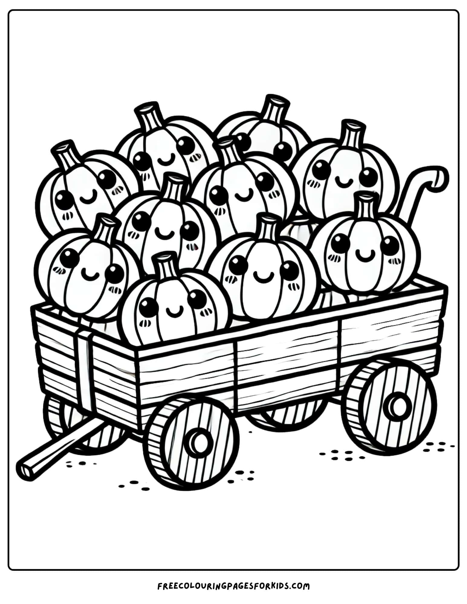 halloween pumpkins in a wagon coloring page