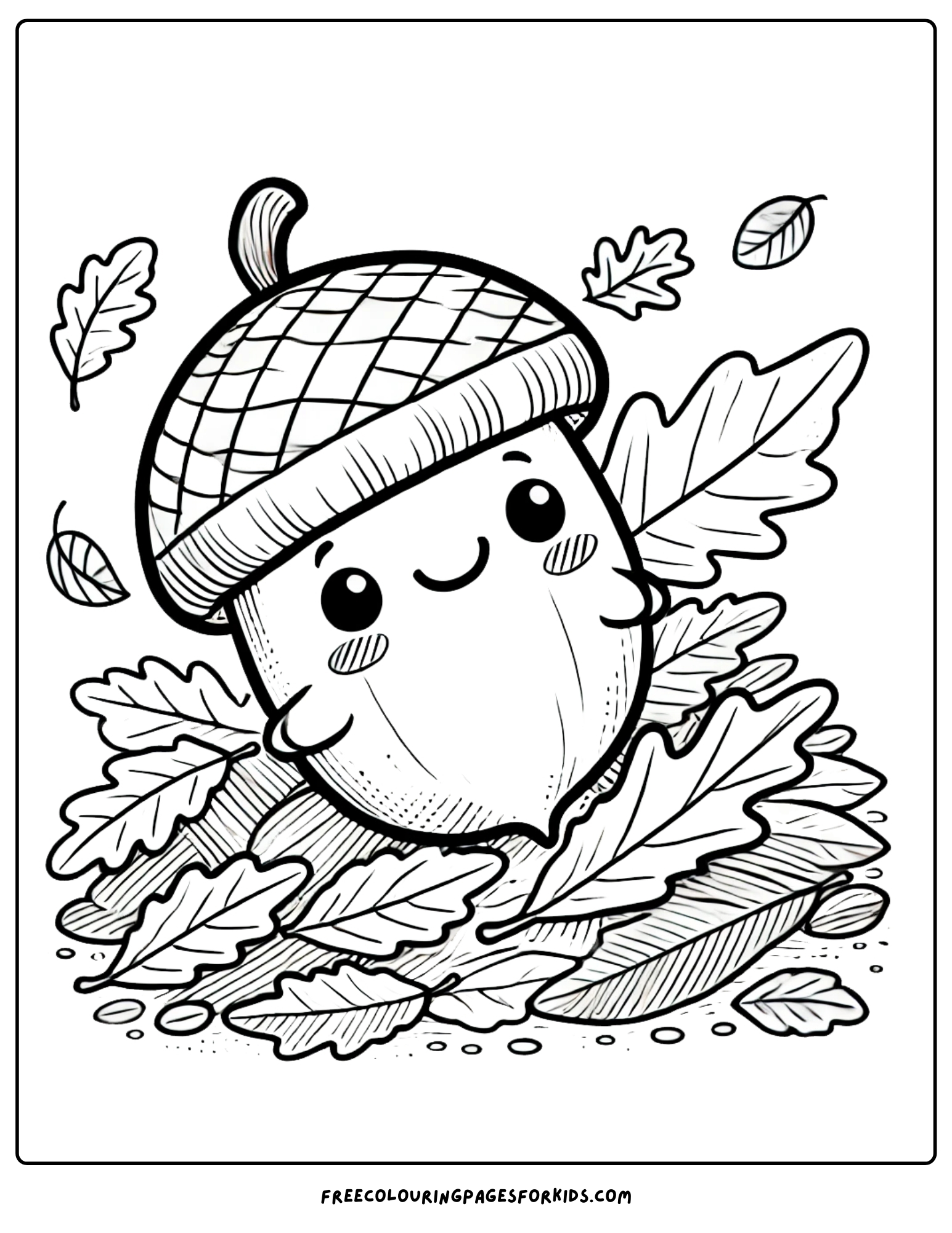 harvest acorn on leaves coloring page