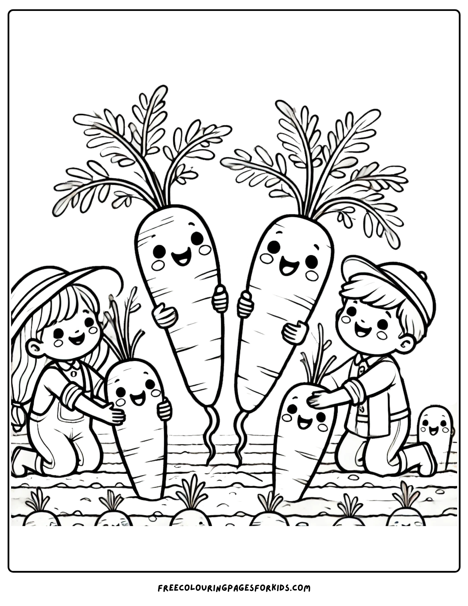 harvest the carrots with kids coloring page