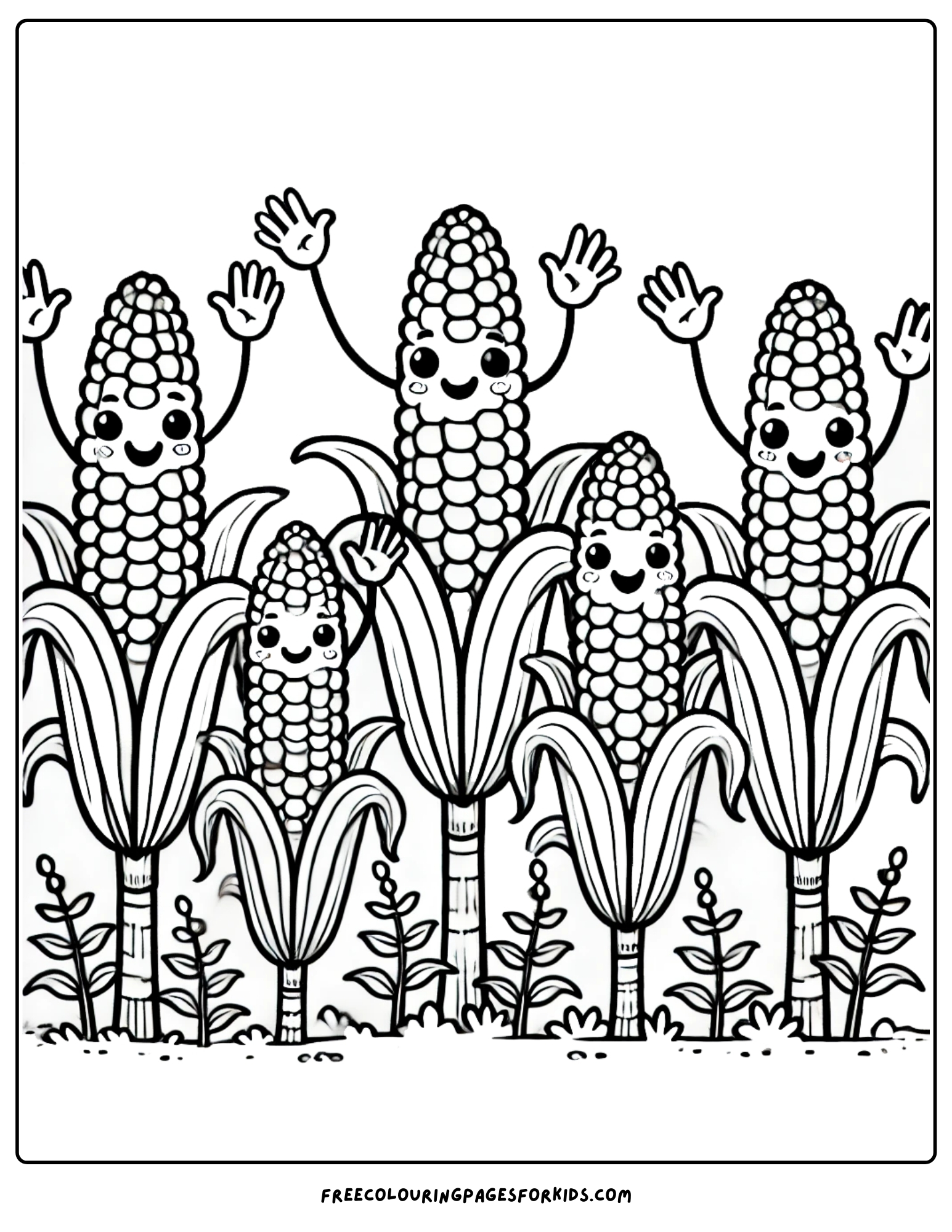 harvest cornstalks in the field coloring page