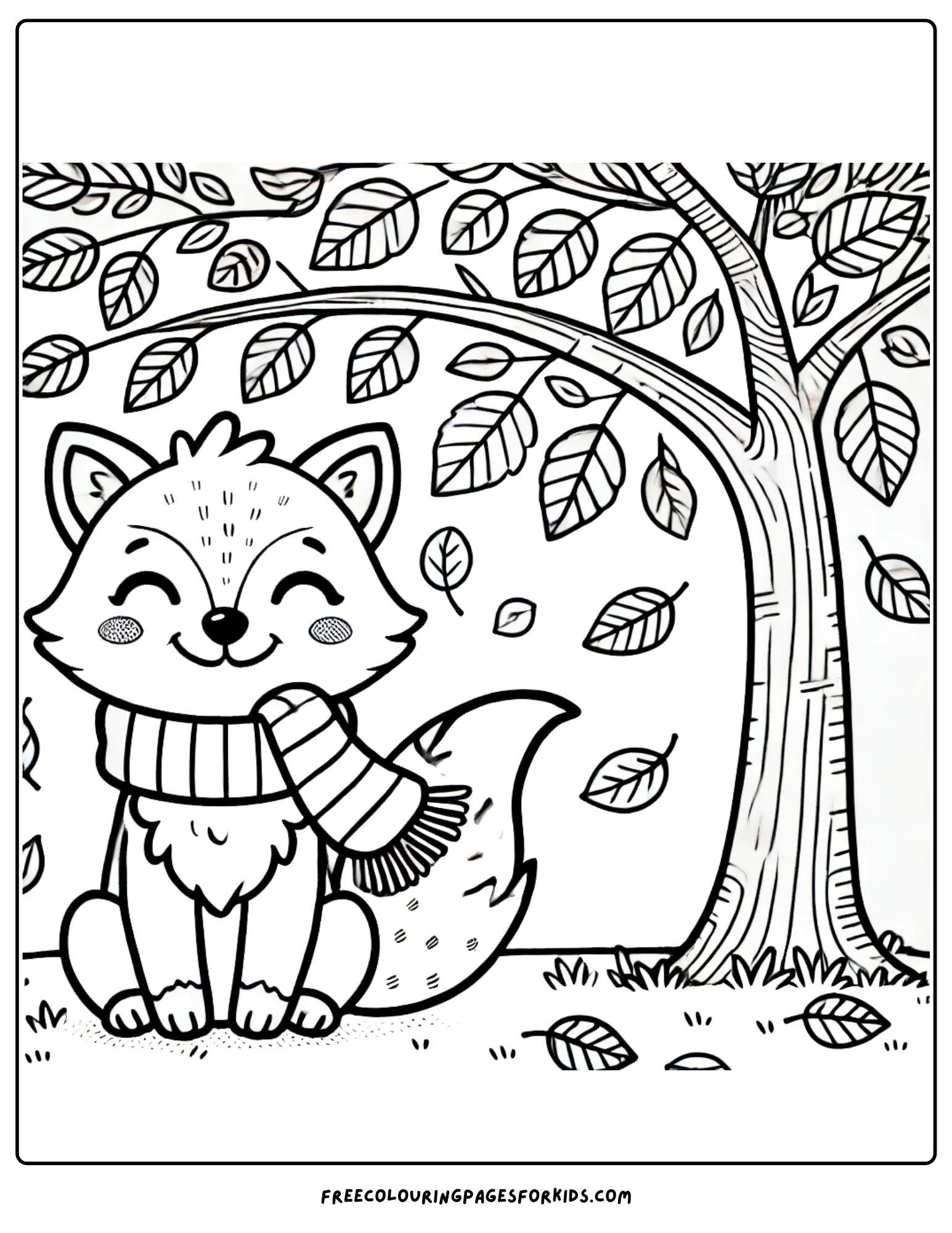 harvest fox under a tree coloring page