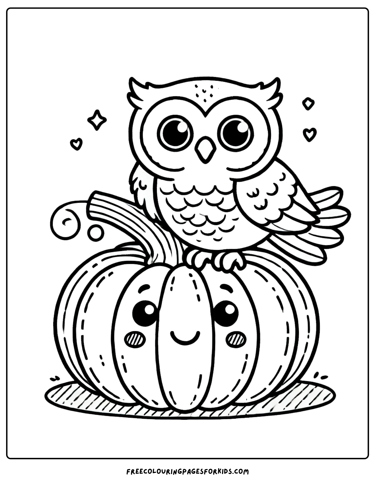 harvest owl and pumpkin coloring page