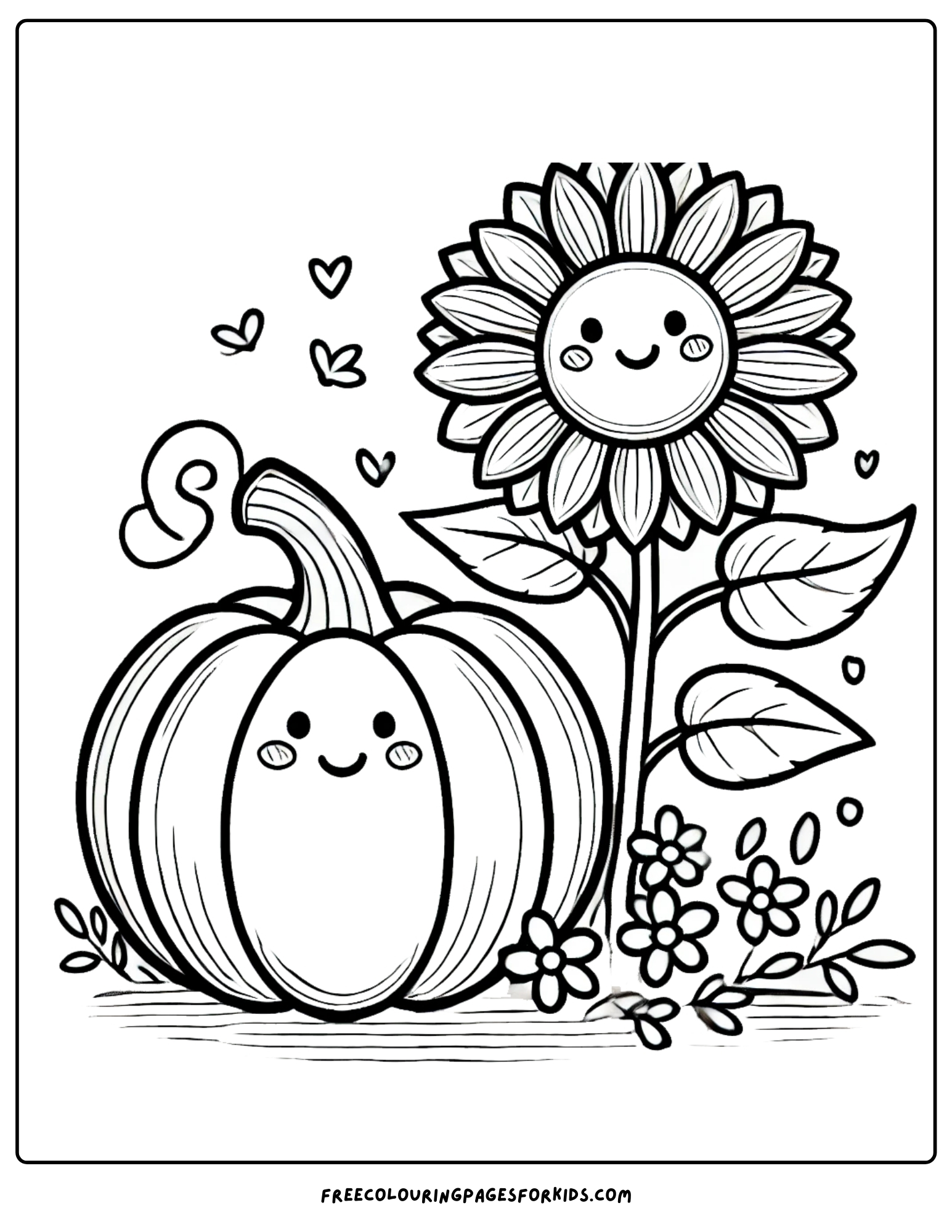 harvest pumpkin and sunflower coloring page