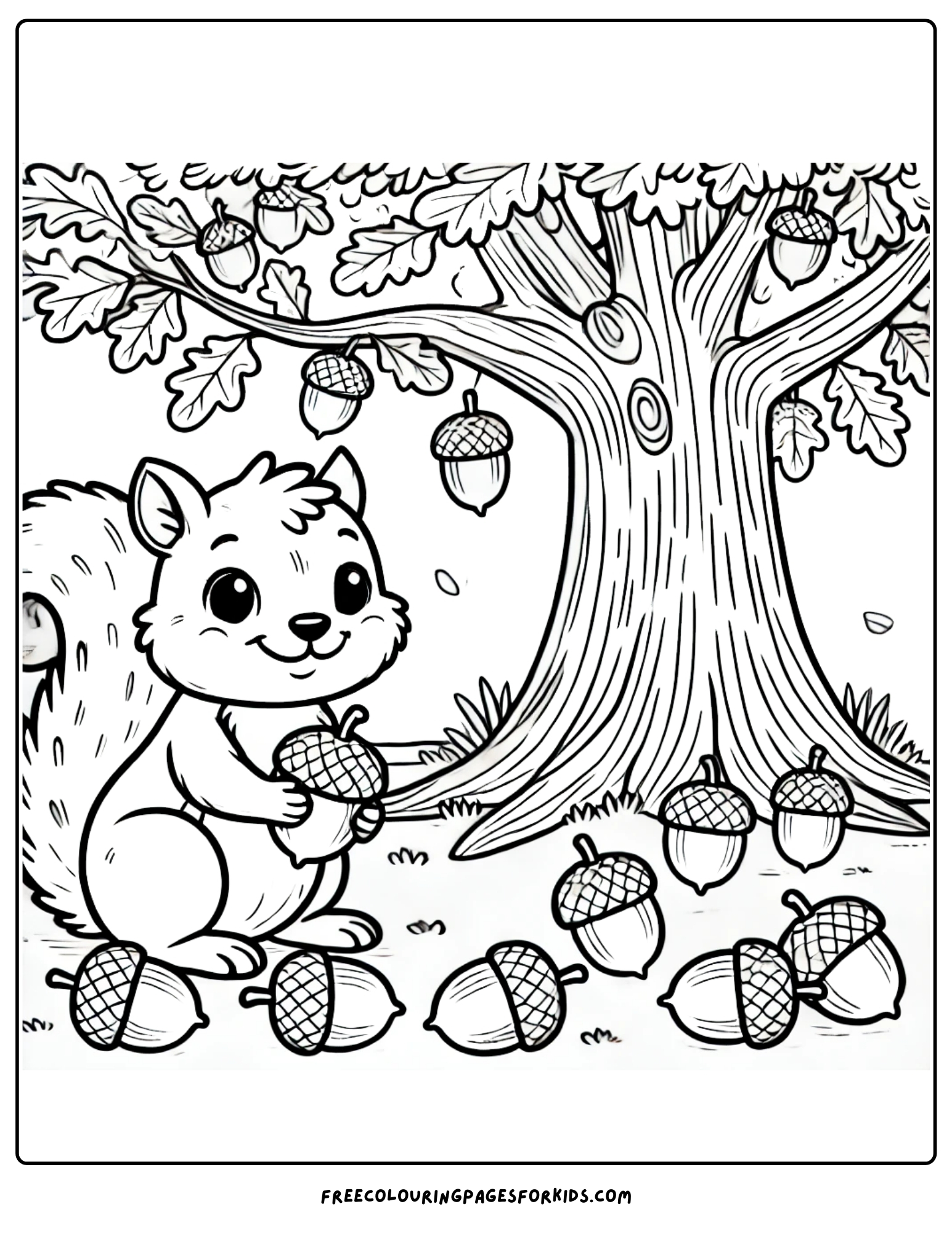 harvest squirrel gathering acorns coloring page