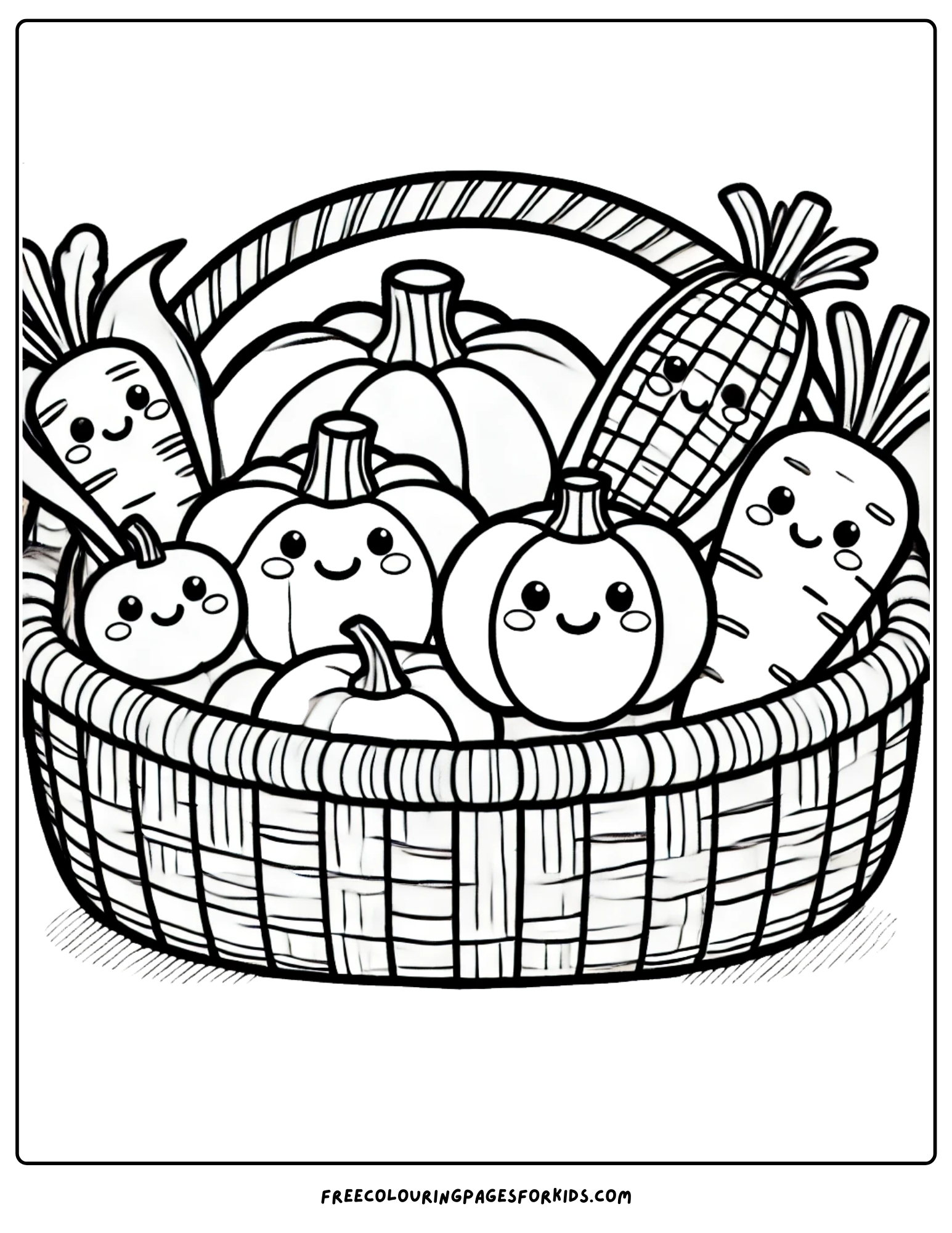 harvest basket full of vegetables coloring page