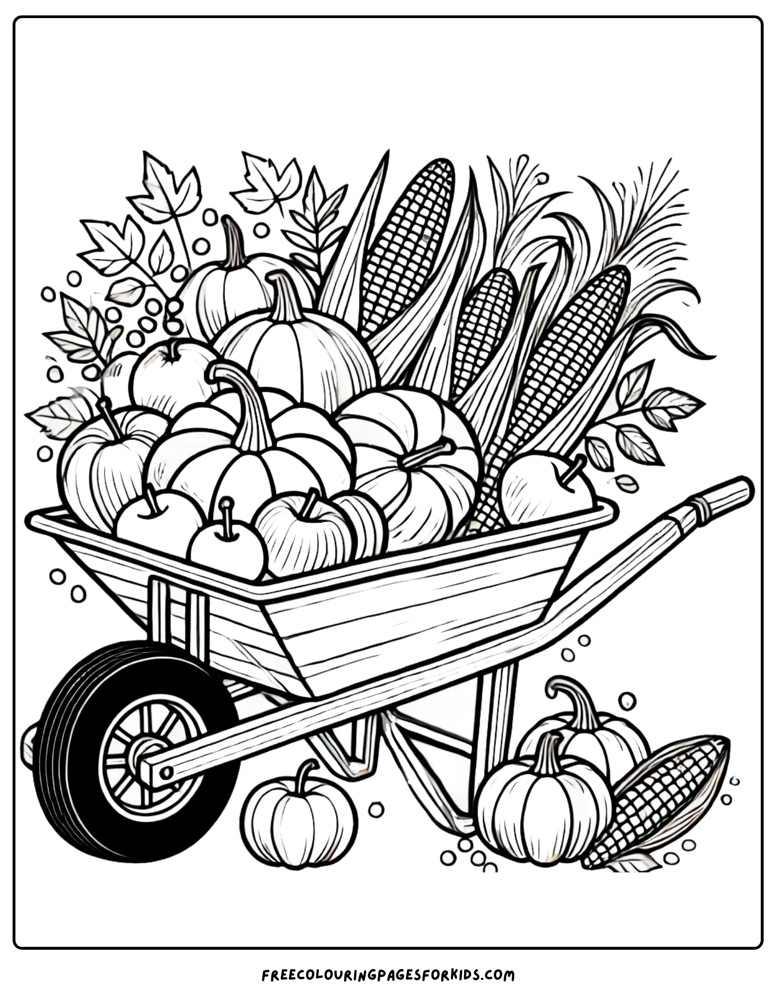 harvest wheelbarrow full of produce coloring page